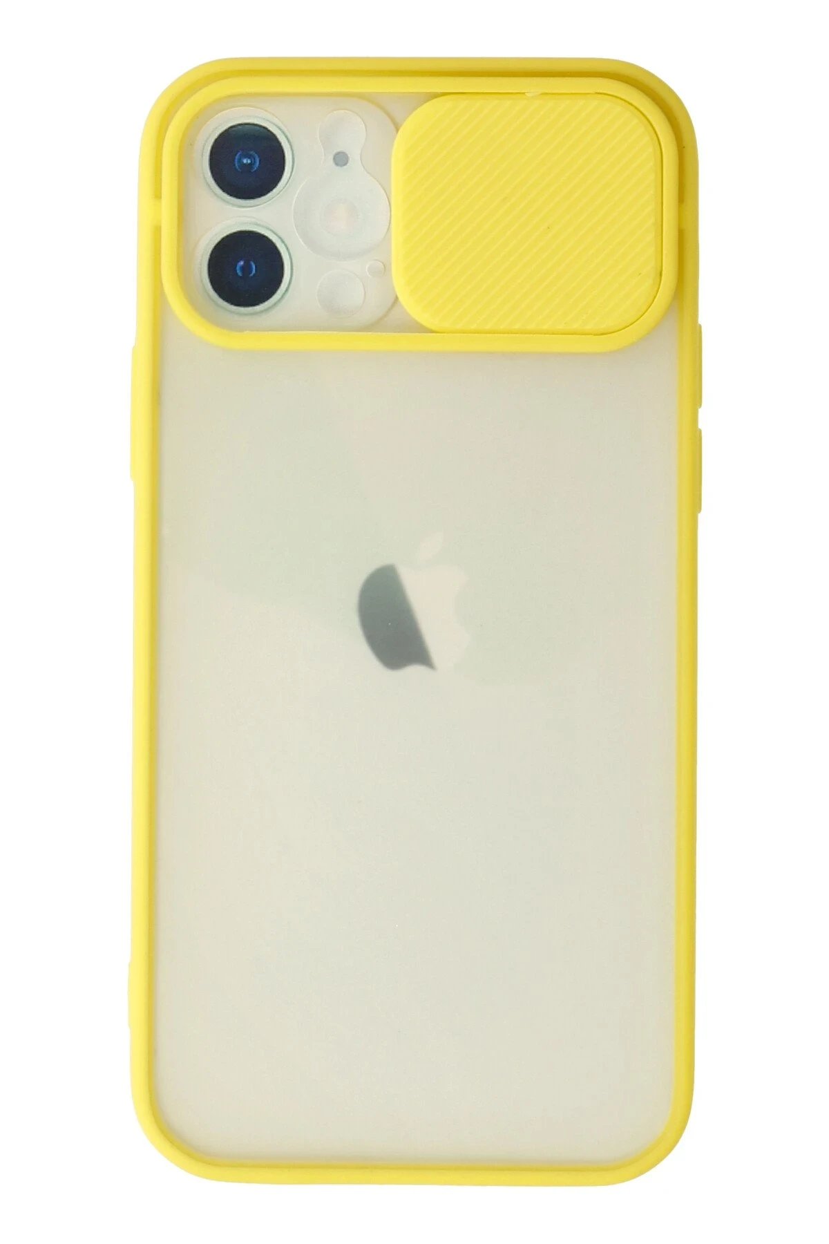 iPhone 12 Kılıf Palm Buzlu Kamera Sürgülü Silikon - Sarı-(5796)
