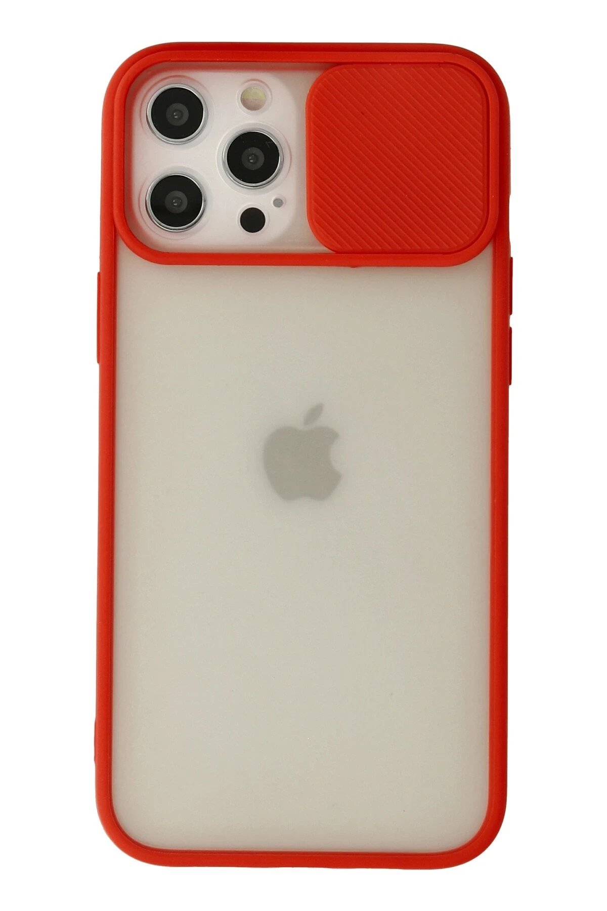iPhone 12 Pro Max Kılıf Palm Buzlu Kamera Sürgülü Silikon - Kırmızı-(5796)