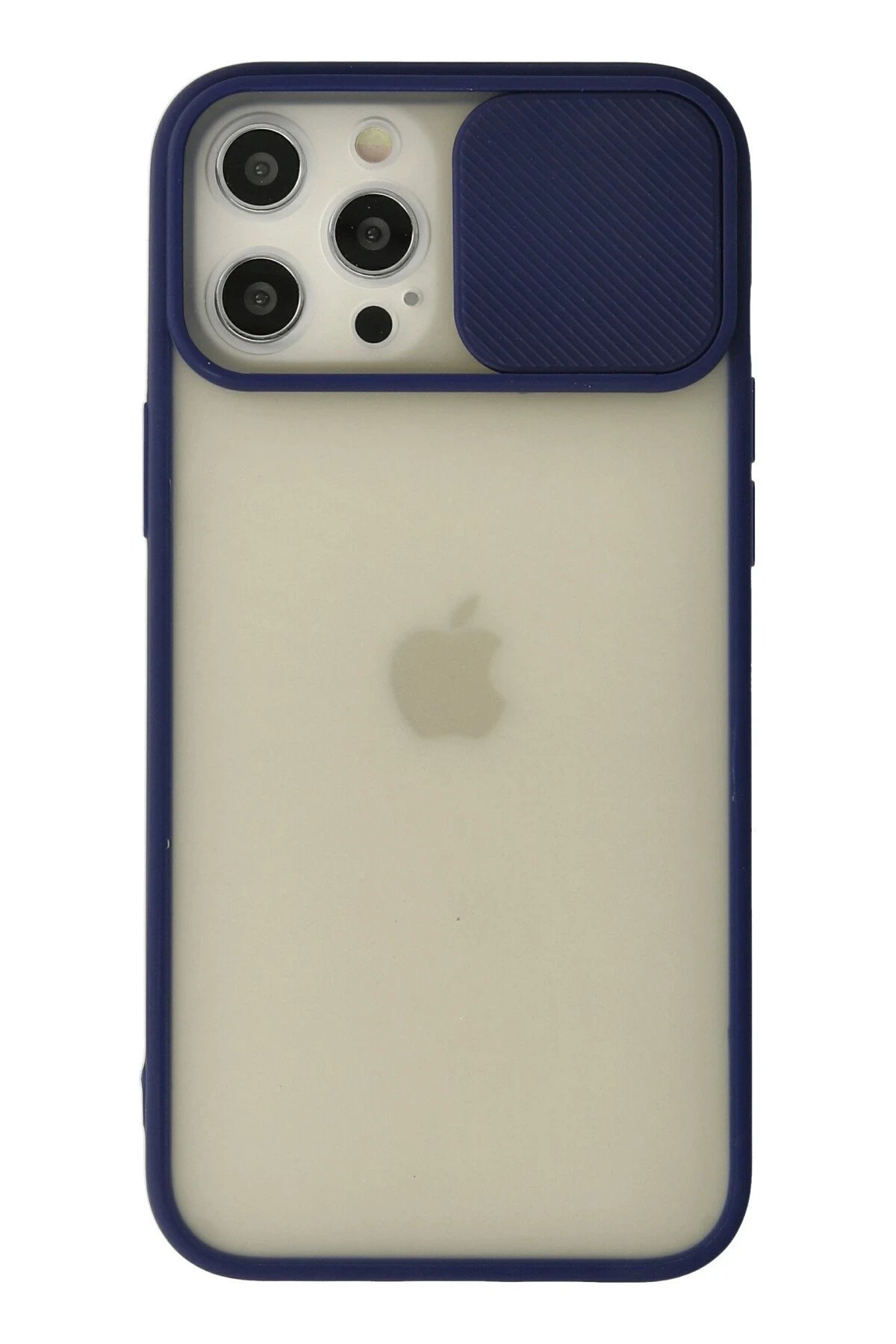 iPhone 12 Pro Max Kılıf Palm Buzlu Kamera Sürgülü Silikon - Lacivert-(5796)