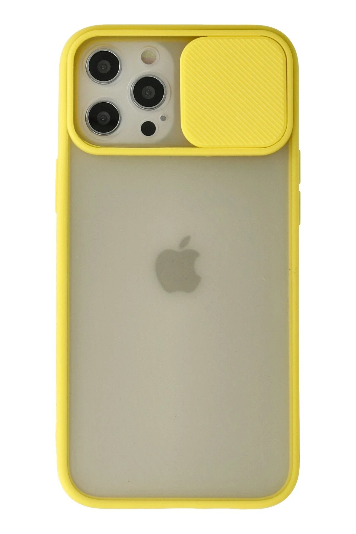 iPhone 12 Pro Max Kılıf Palm Buzlu Kamera Sürgülü Silikon - Sarı-(5796)