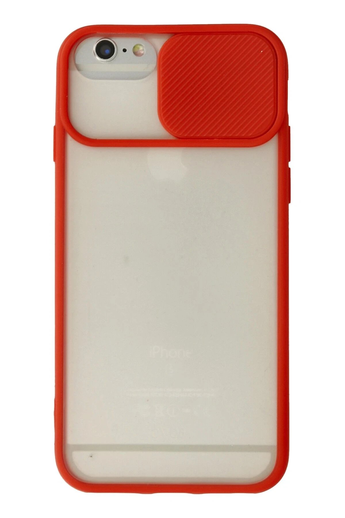 iPhone 6 Kılıf Palm Buzlu Kamera Sürgülü Silikon - Kırmızı-(5796)