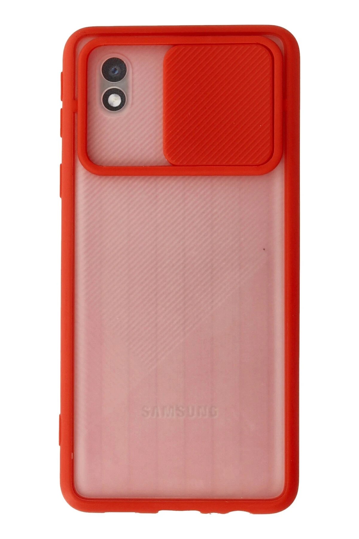 Samsung Galaxy A01 Core Kılıf Palm Buzlu Kamera Sürgülü Silikon - Kırmızı-(5796)