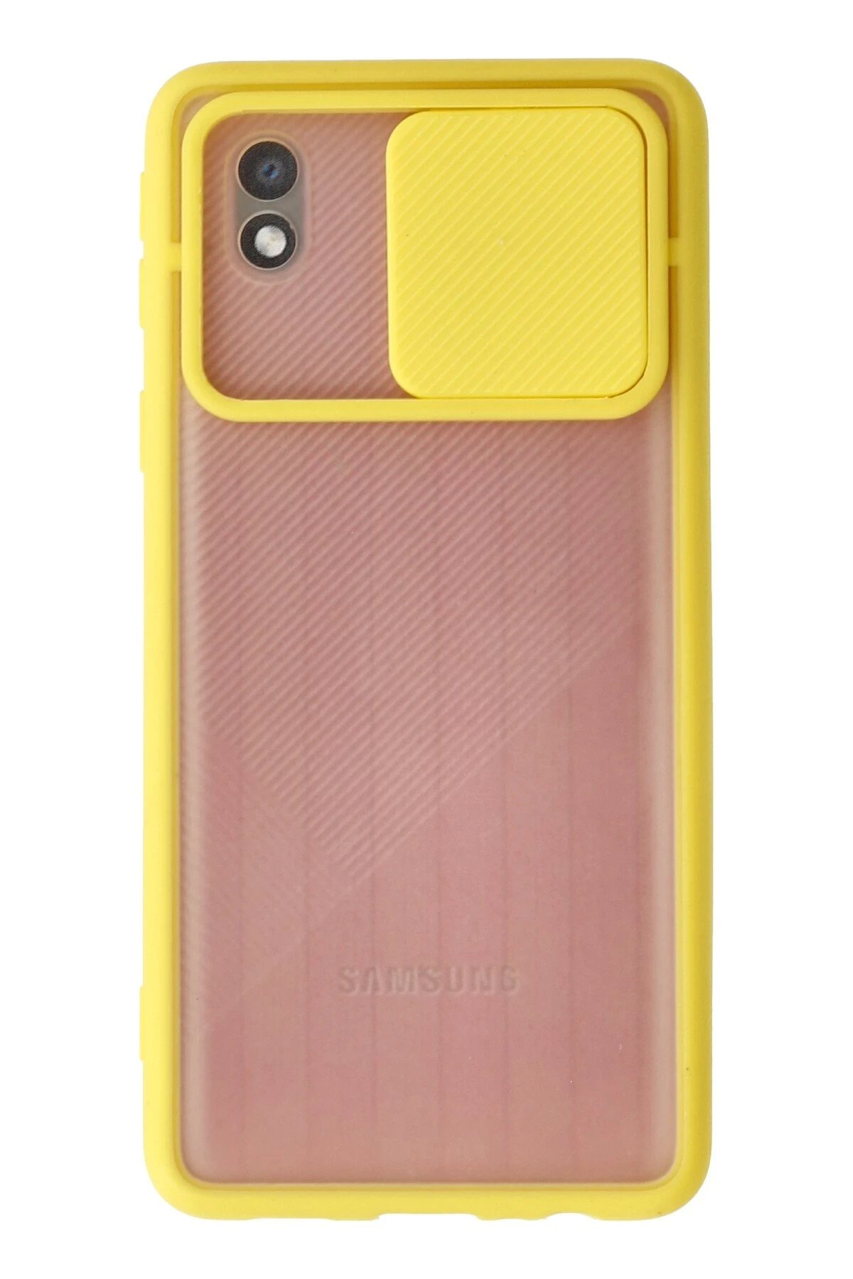 Samsung Galaxy A01 Core Kılıf Palm Buzlu Kamera Sürgülü Silikon - Sarı-(5796)
