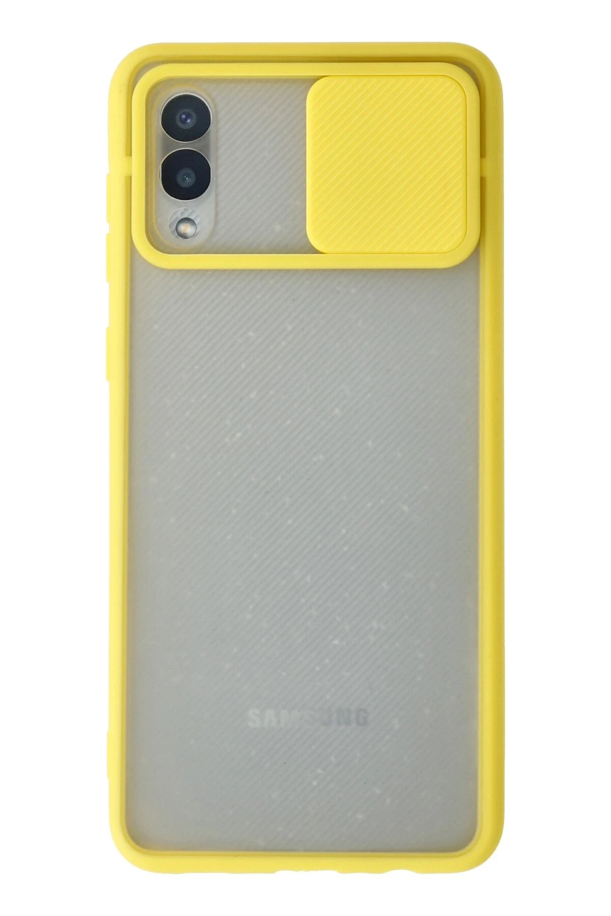 Samsung Galaxy A02 Kılıf Palm Buzlu Kamera Sürgülü Silikon - Sarı-(5796)