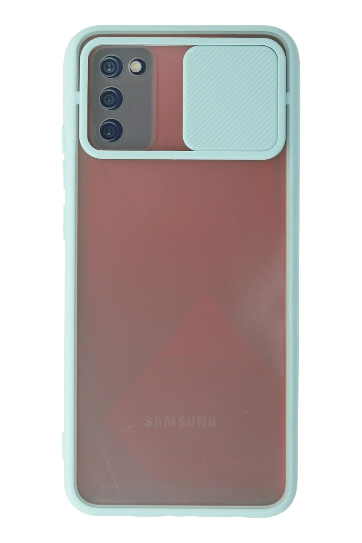Samsung Galaxy A02S Kılıf Palm Buzlu Kamera Sürgülü Silikon - Turkuaz-(5796)