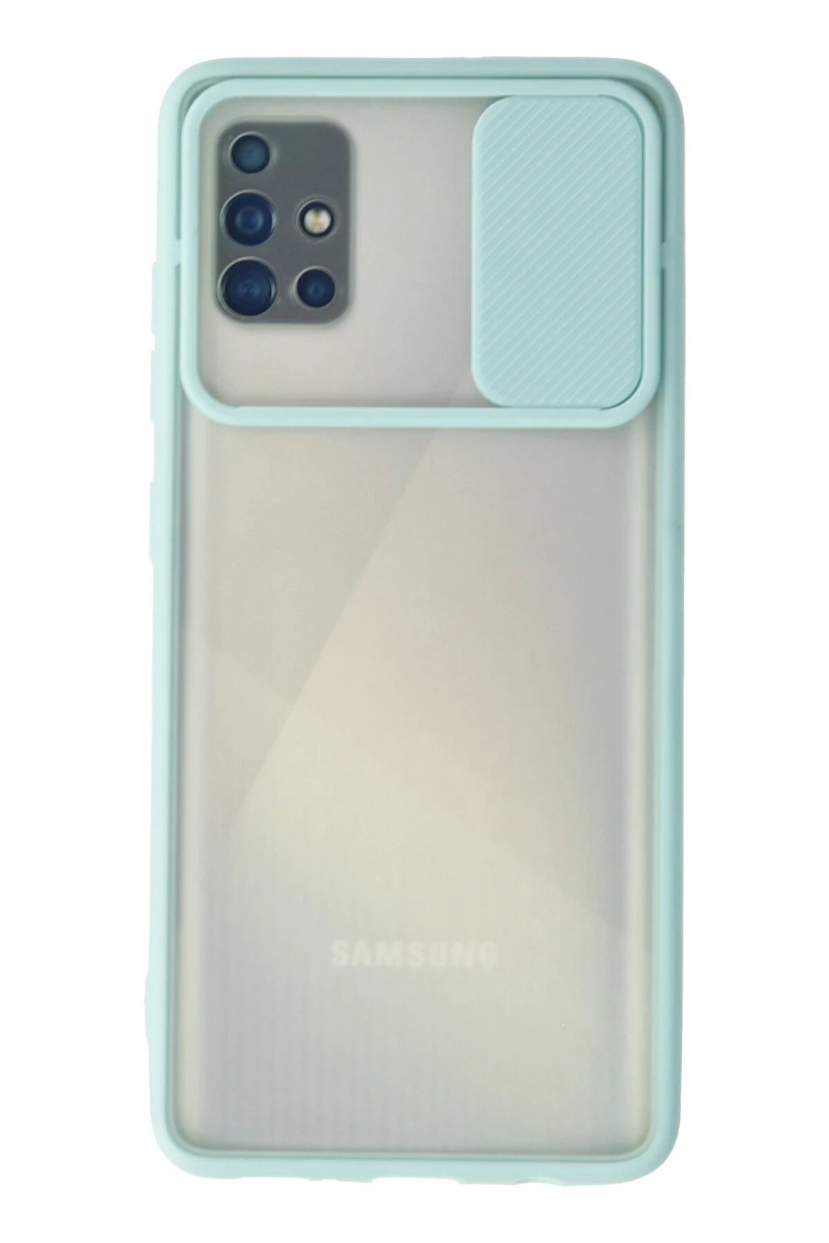 Samsung Galaxy A71 Kılıf Palm Buzlu Kamera Sürgülü Silikon - Turkuaz-(5796)