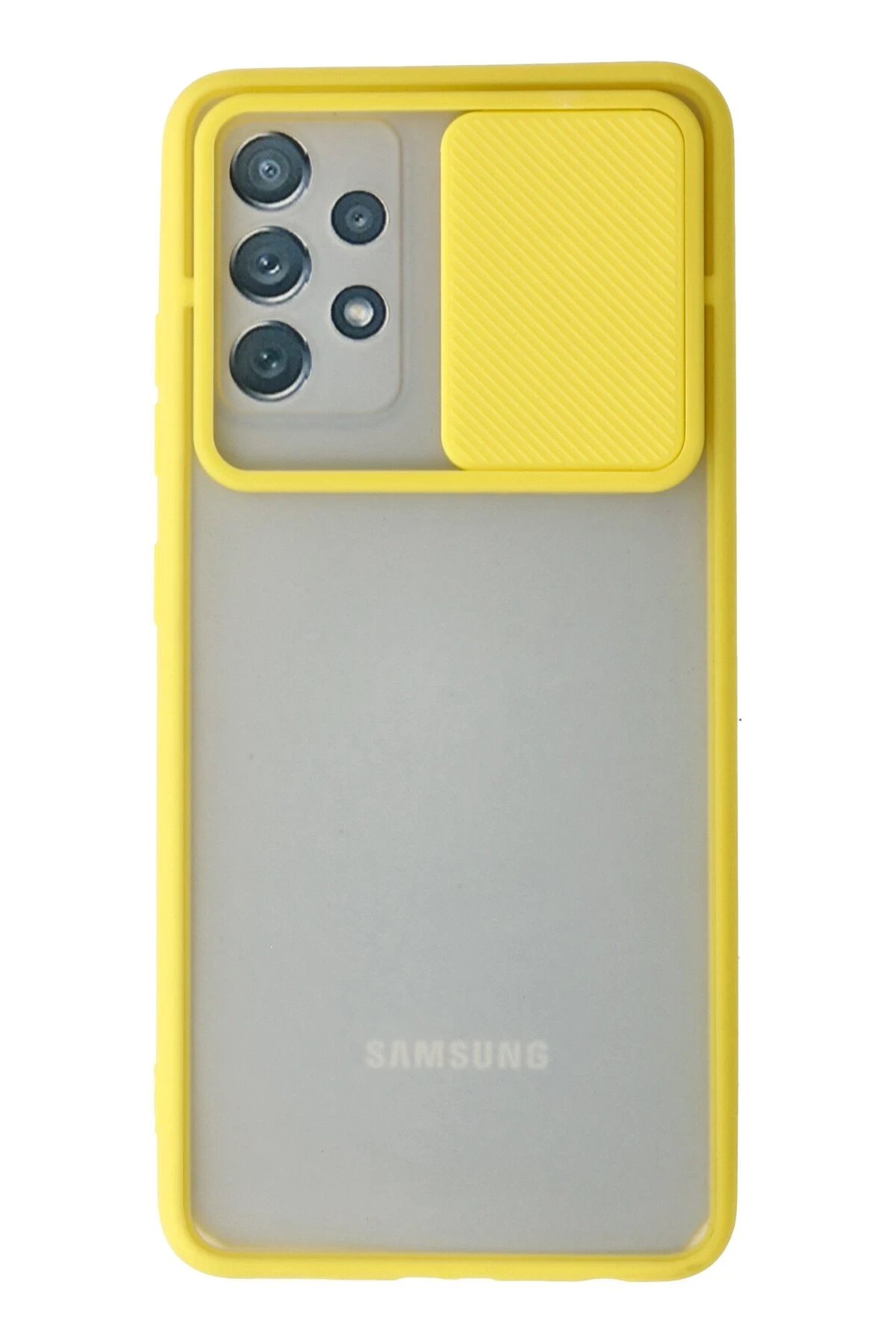 Samsung Galaxy A72 Kılıf Palm Buzlu Kamera Sürgülü Silikon - Sarı-(5796)