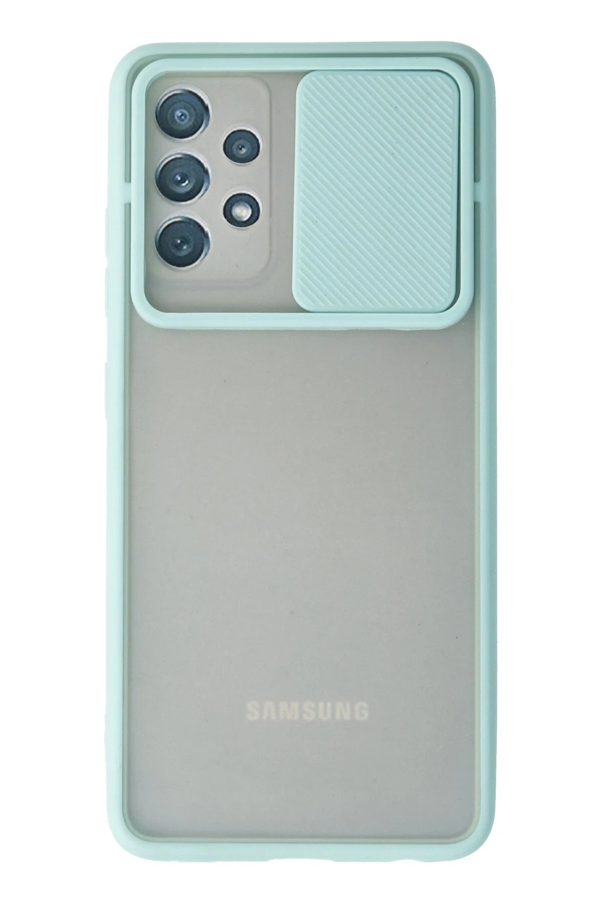 Samsung Galaxy A72 Kılıf Palm Buzlu Kamera Sürgülü Silikon - Turkuaz-(5796)