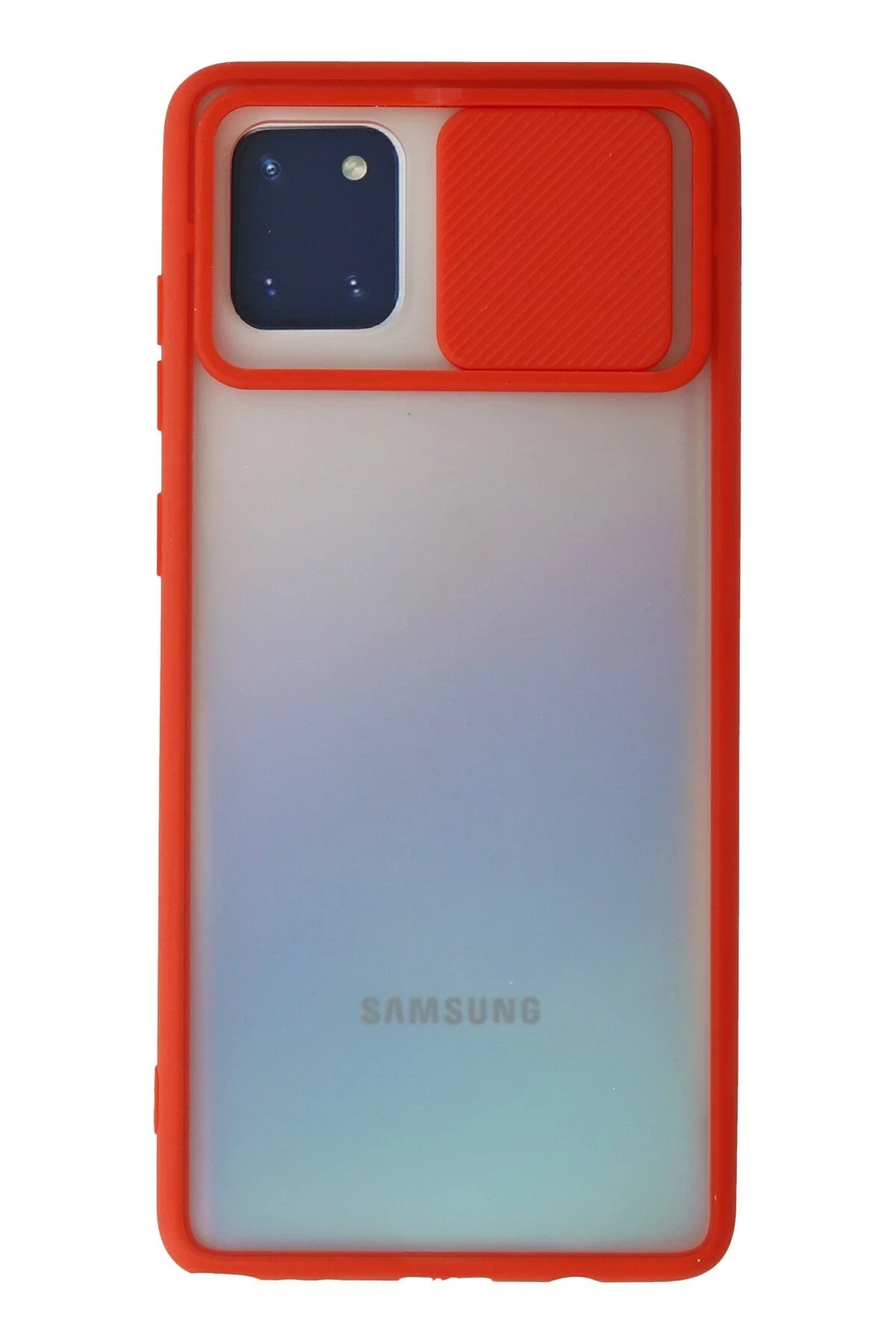 Samsung Galaxy A81 / Note 10 Lite Kılıf Palm Buzlu Kamera Sürgülü Silikon - Kırmızı-(5796)