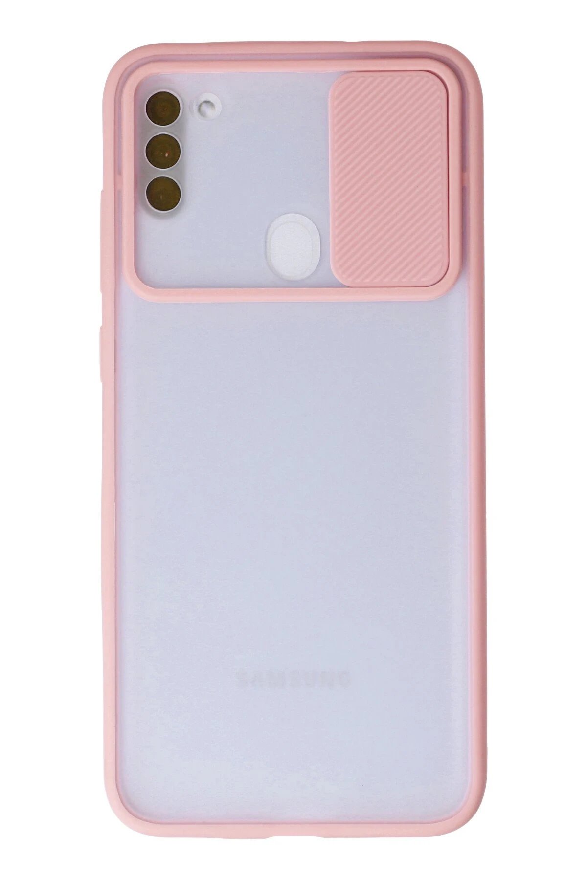 Samsung Galaxy A11 Kılıf Palm Buzlu Kamera Sürgülü Silikon - Pembe-(5796)