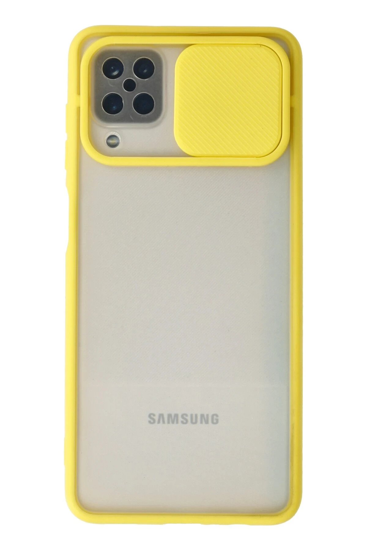 Samsung Galaxy A12 Kılıf Palm Buzlu Kamera Sürgülü Silikon - Sarı-(5796)