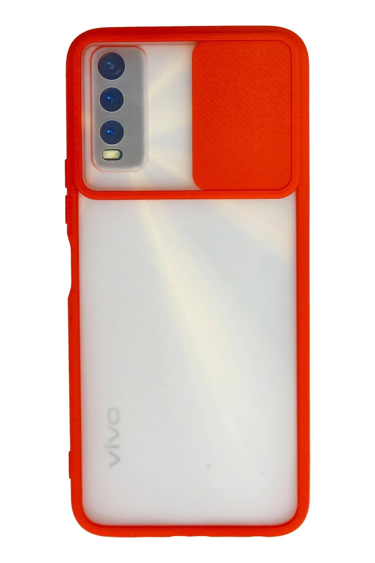 Vivo Y11S Kılıf Palm Buzlu Kamera Sürgülü Silikon - Kırmızı-(5796)