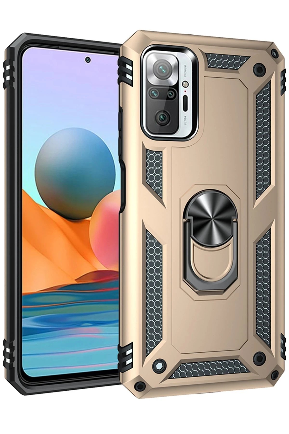 Xiaomi Redmi Note 10 Pro Kılıf Sofya Yüzüklü Silikon Kapak - Gold-(5796)