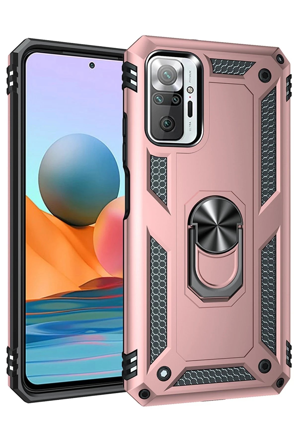Xiaomi Redmi Note 10 Pro Kılıf Sofya Yüzüklü Silikon Kapak - Rose-(5796)