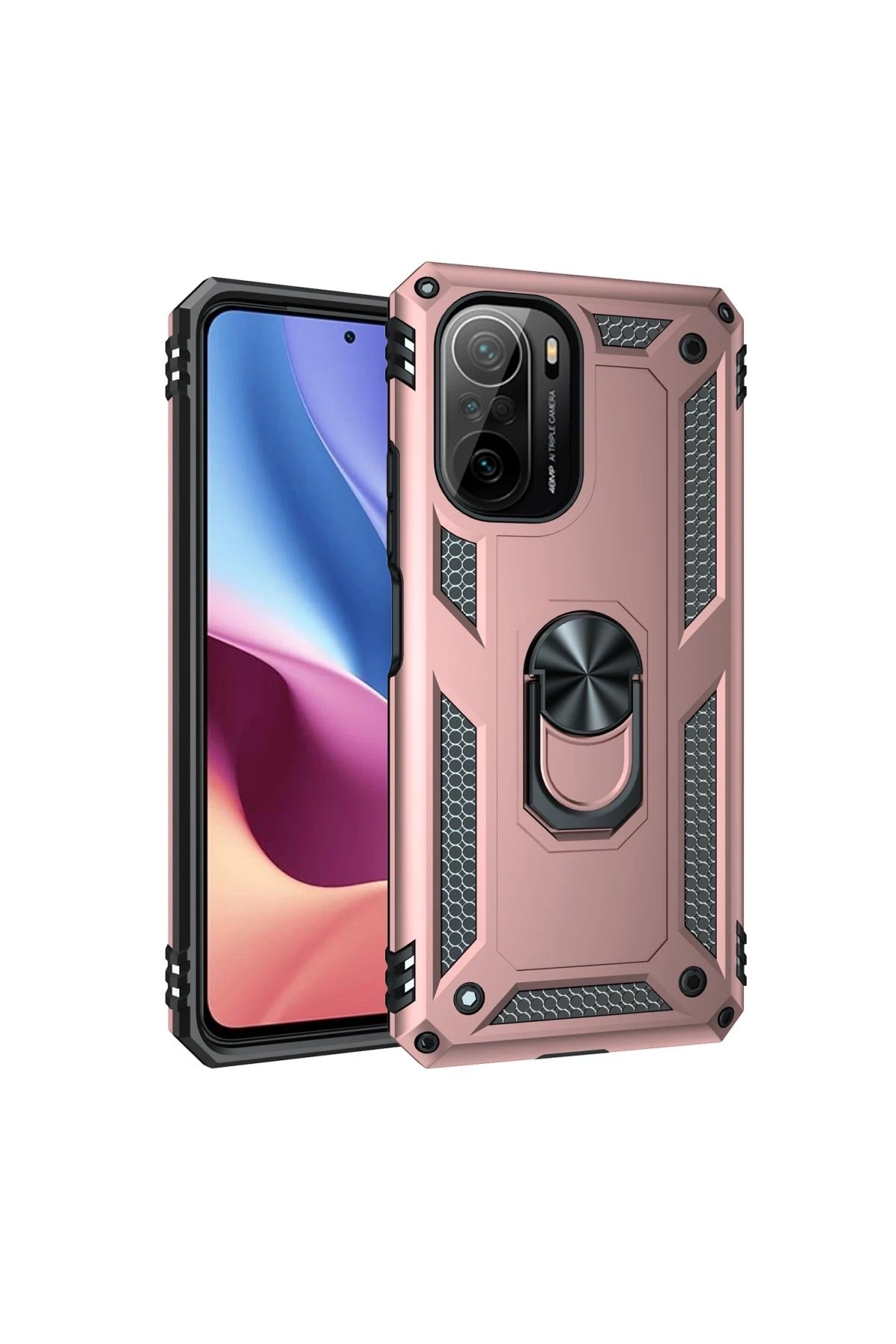 Xiaomi Poco F3 Kılıf Sofya Yüzüklü Silikon Kapak - Rose-(5796)