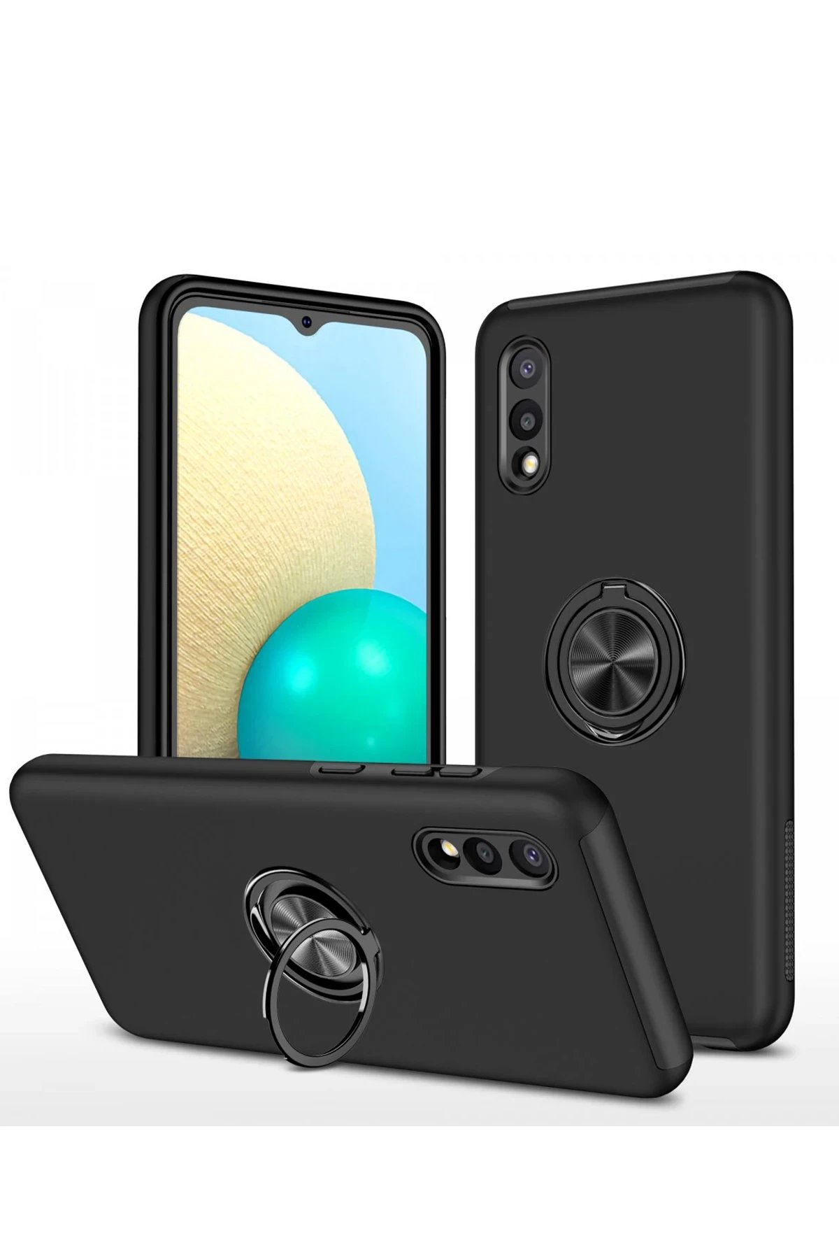 Samsung Galaxy A02 Kılıf Elit Yüzüklü Kapak - Siyah-(5796)