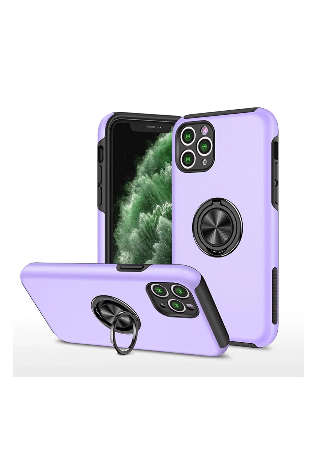 iPhone 11 Pro Max Kılıf Elit Yüzüklü Kapak - Mor-(5796)