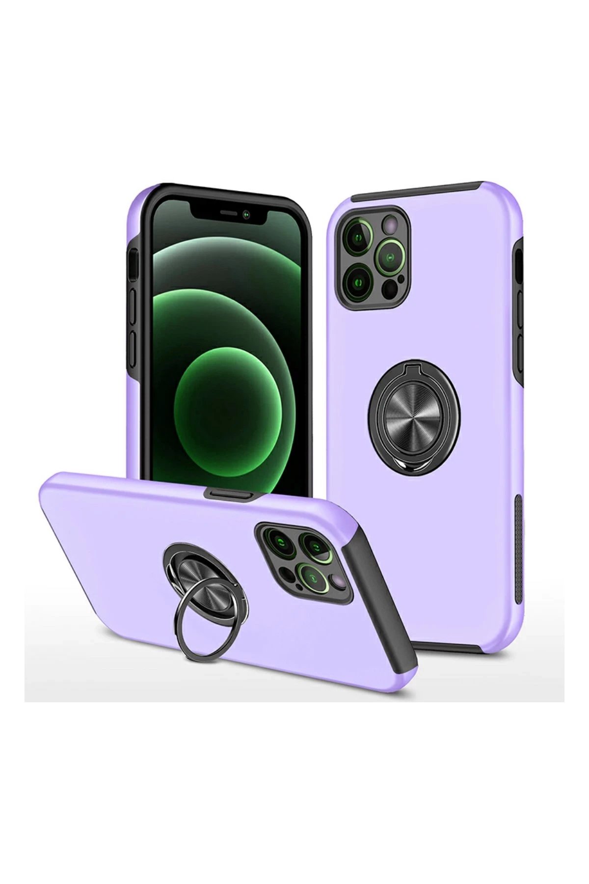 iPhone 12 Pro Max Kılıf Elit Yüzüklü Kapak - Mor-(5796)