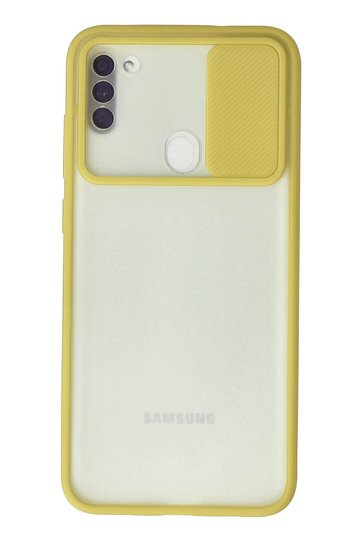 Samsung Galaxy A11 Kılıf Palm Buzlu Kamera Sürgülü Silikon - Sarı-(5796)