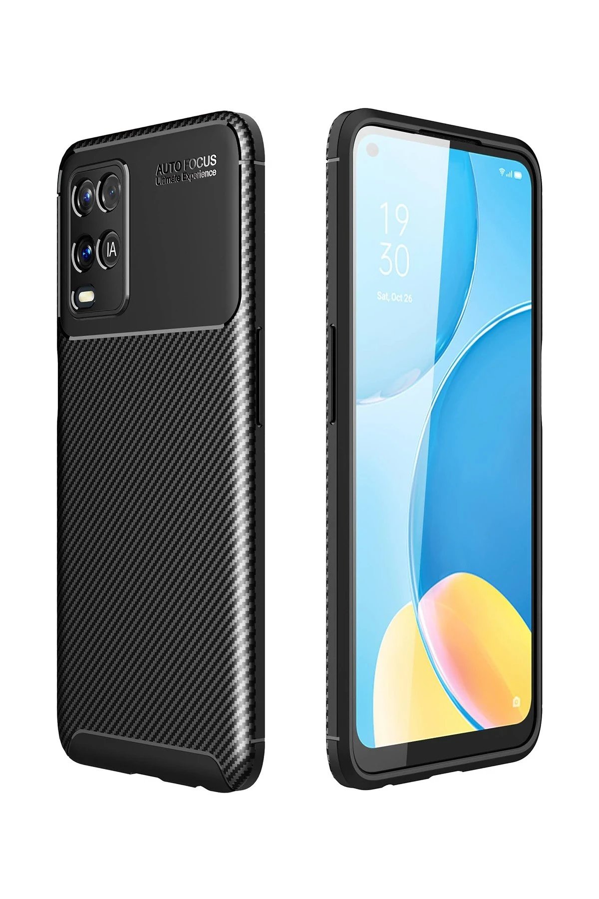 Oppo A54 4G Kılıf Auto Focus Karbon Kapak - Siyah-(5796)