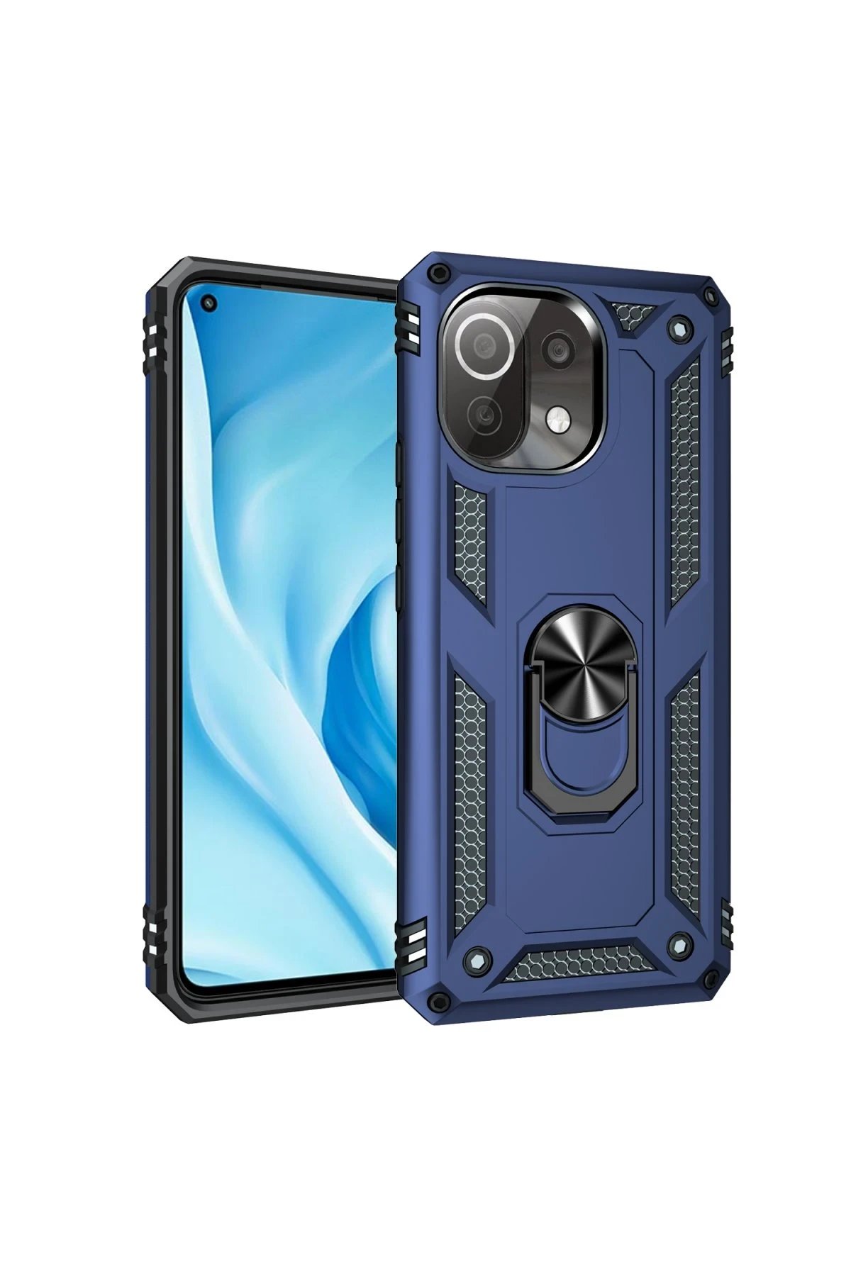 Xiaomi Mİ 11 Lite Kılıf Sofya Yüzüklü Silikon Kapak - Lacivert-(5796)