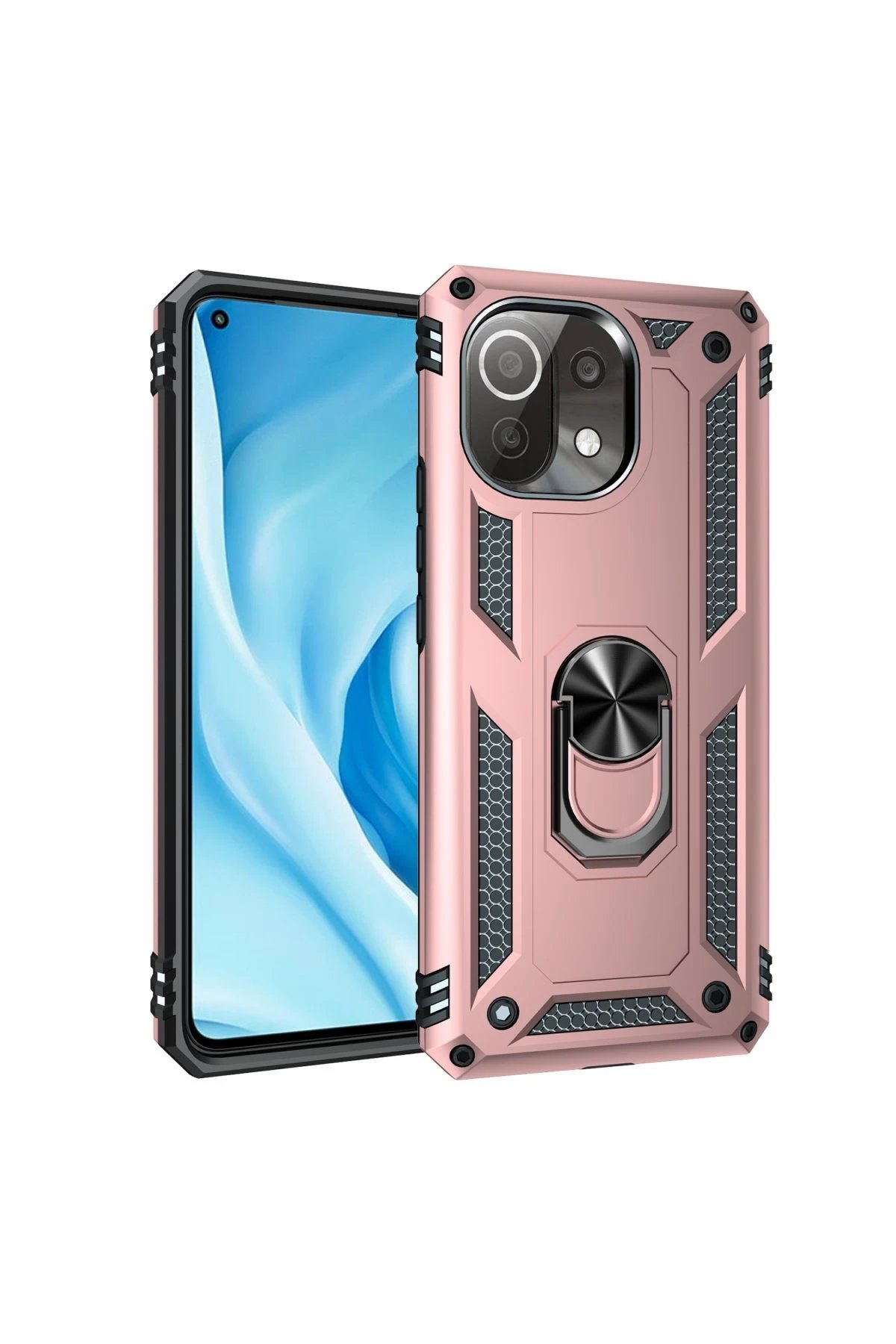 Xiaomi Mİ 11 Lite Kılıf Sofya Yüzüklü Silikon Kapak - Rose-(5796)