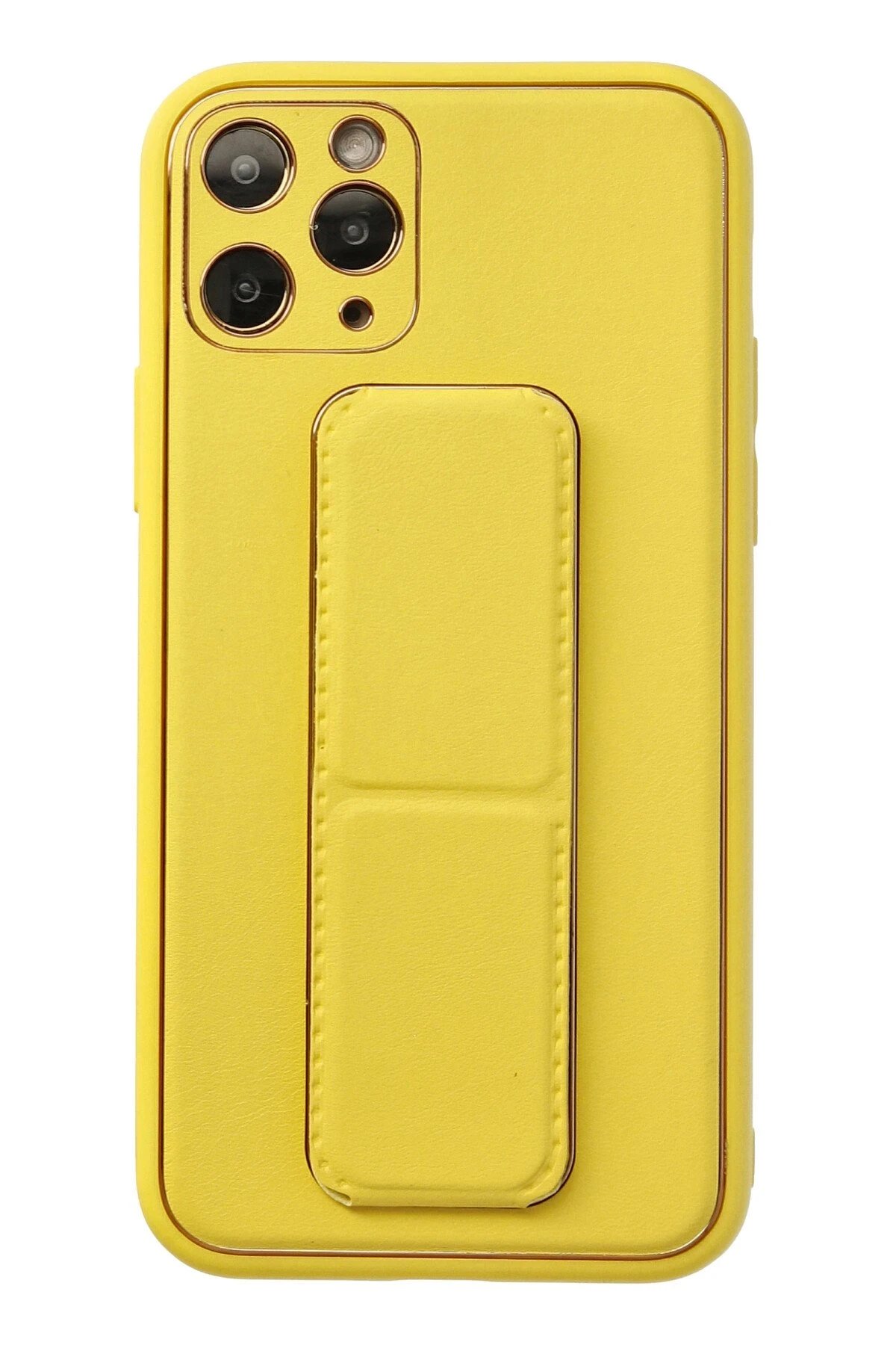 iPhone 11 Pro Kılıf Coco Deri Standlı Kapak - Sarı-(5796)