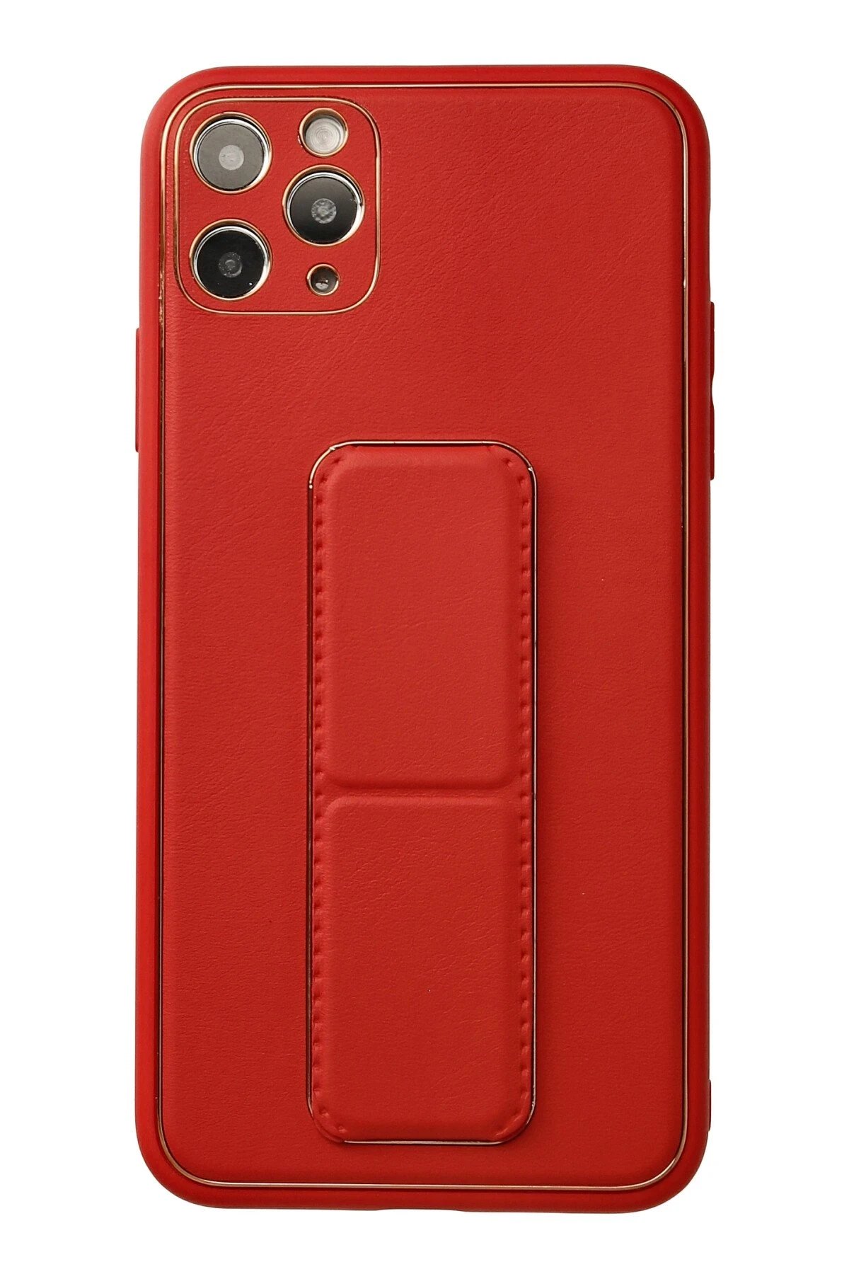 iPhone 11 Pro Max Kılıf Coco Deri Standlı Kapak - Kırmızı-(5796)