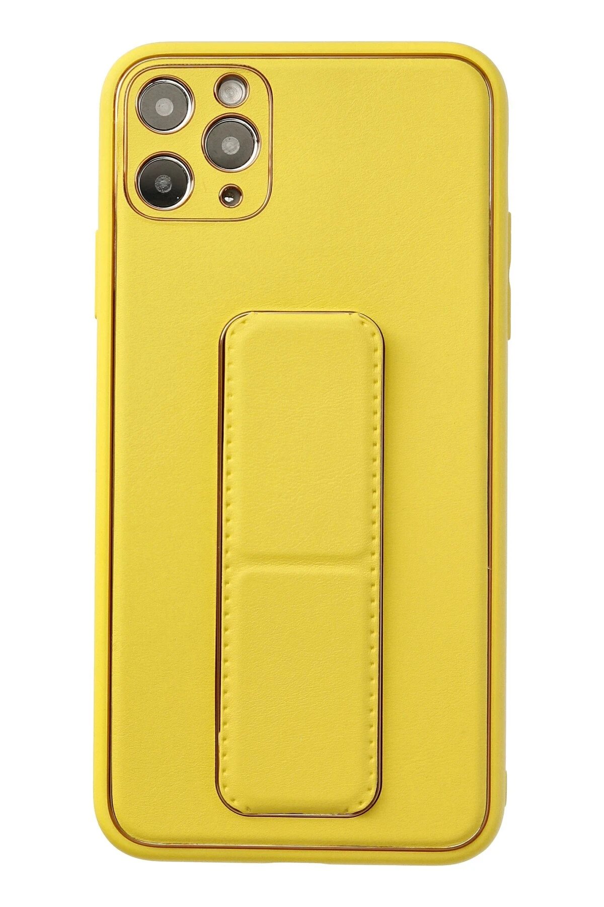 iPhone 11 Pro Max Kılıf Coco Deri Standlı Kapak - Sarı-(5796)