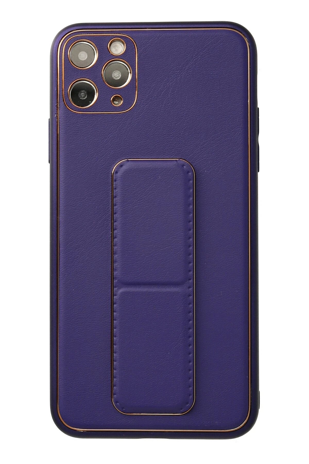 iPhone 11 Pro Max Kılıf Coco Deri Standlı Kapak - Mor-(5796)
