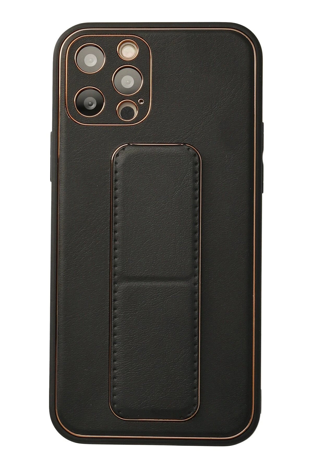 iPhone 12 Pro Kılıf Coco Deri Standlı Kapak - Siyah-(5796)
