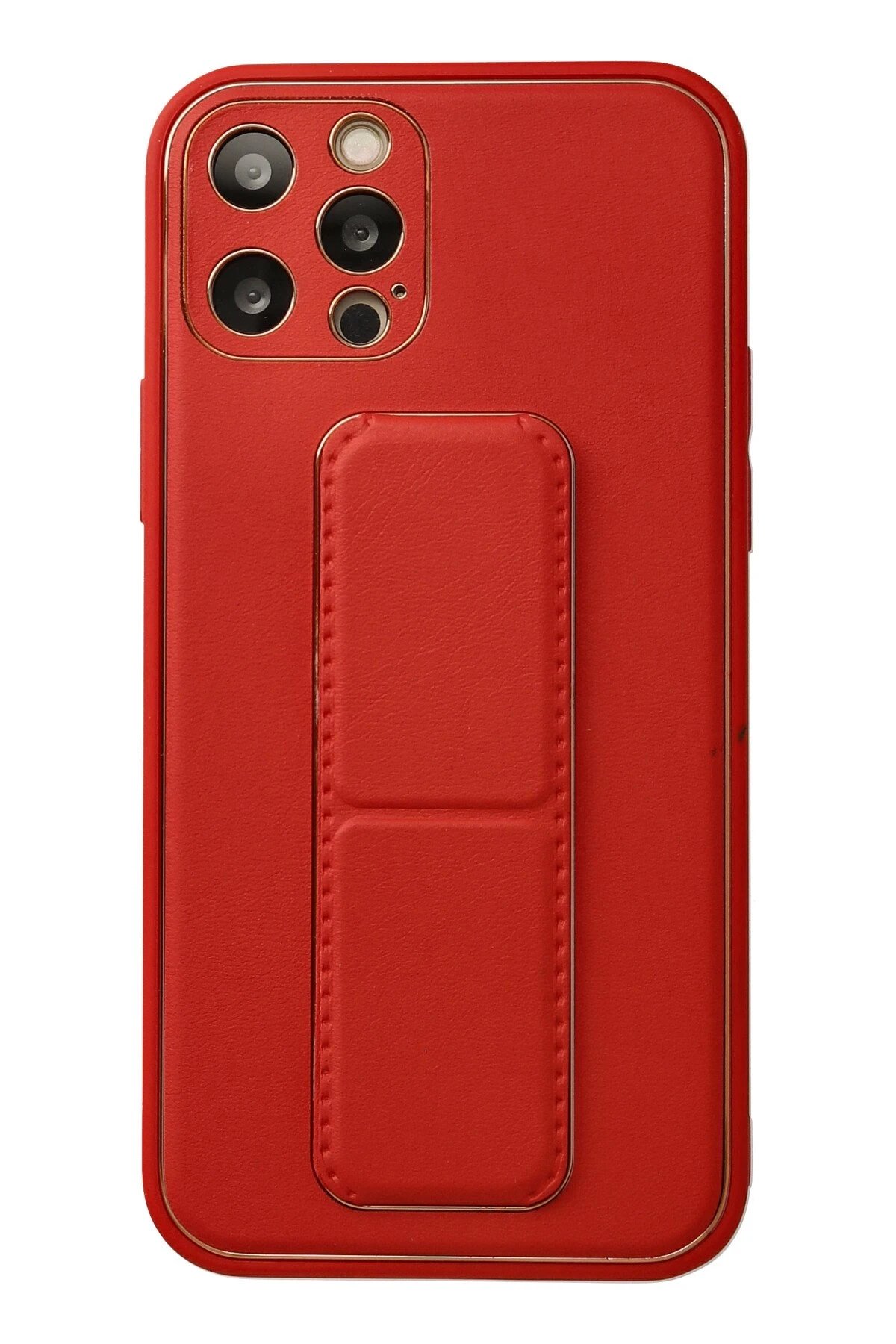 iPhone 12 Pro Kılıf Coco Deri Standlı Kapak - Kırmızı-(5796)