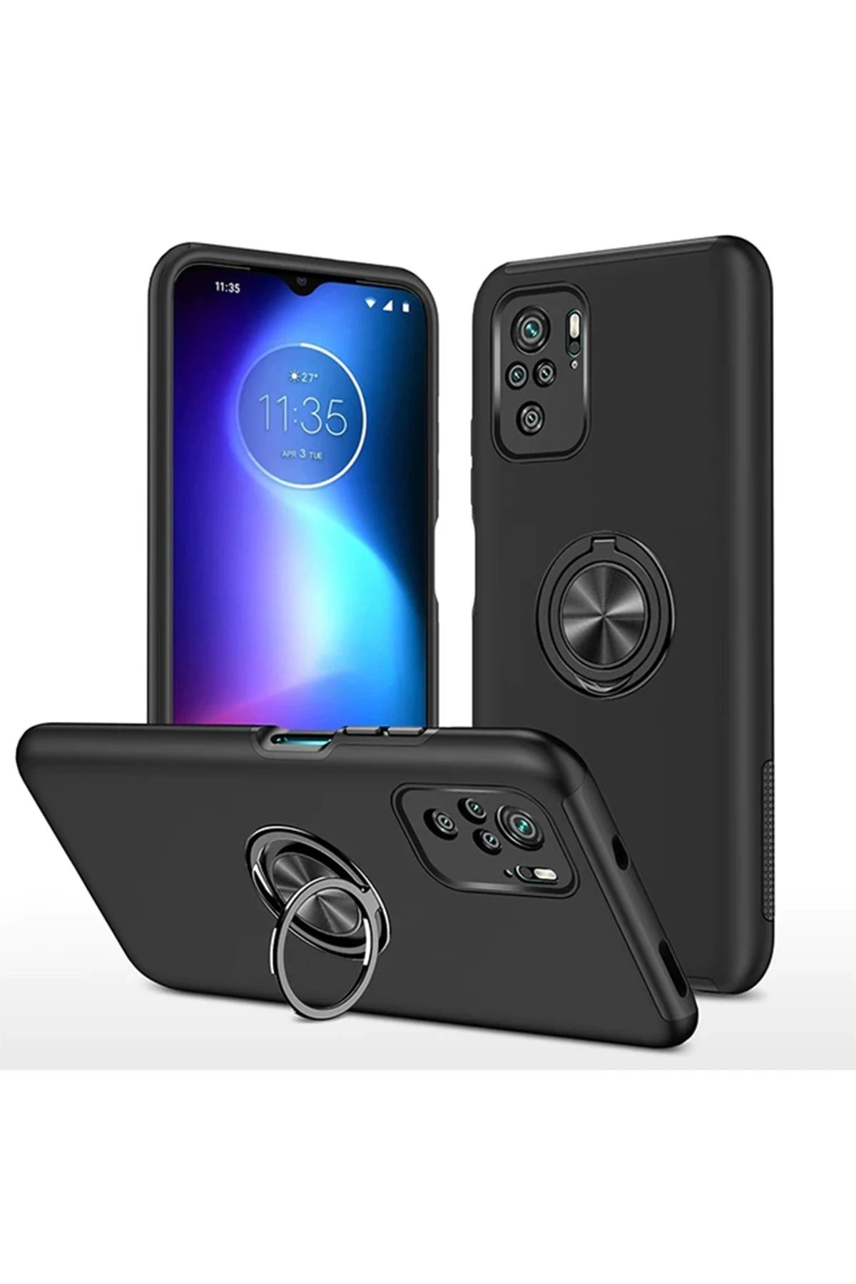 Xiaomi Poco F3 Kılıf Elit Yüzüklü Kapak - Siyah-(5796)