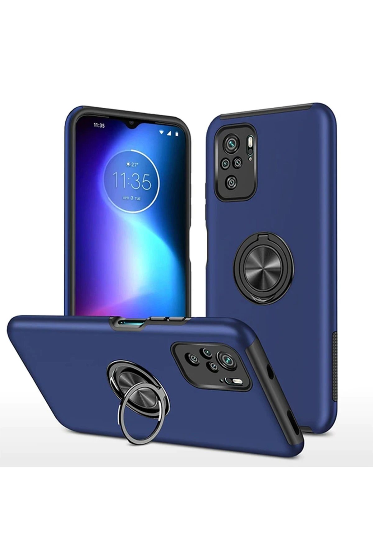 Xiaomi Poco F3 Kılıf Elit Yüzüklü Kapak - Lacivert-(5796)