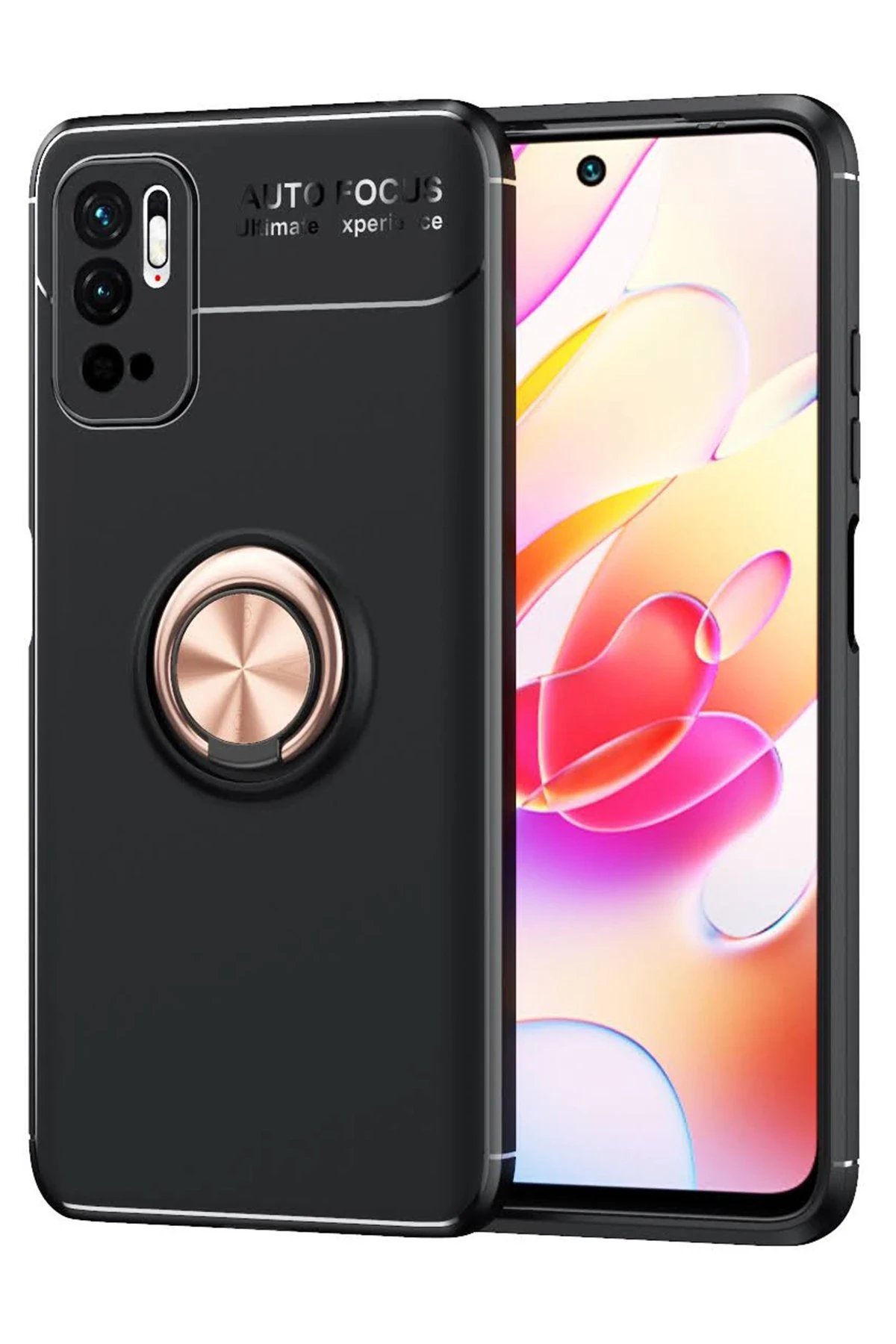 Xiaomi Redmi Note 10 5G Kılıf Range Yüzüklü Silikon - Siyah-Gold-(5796)