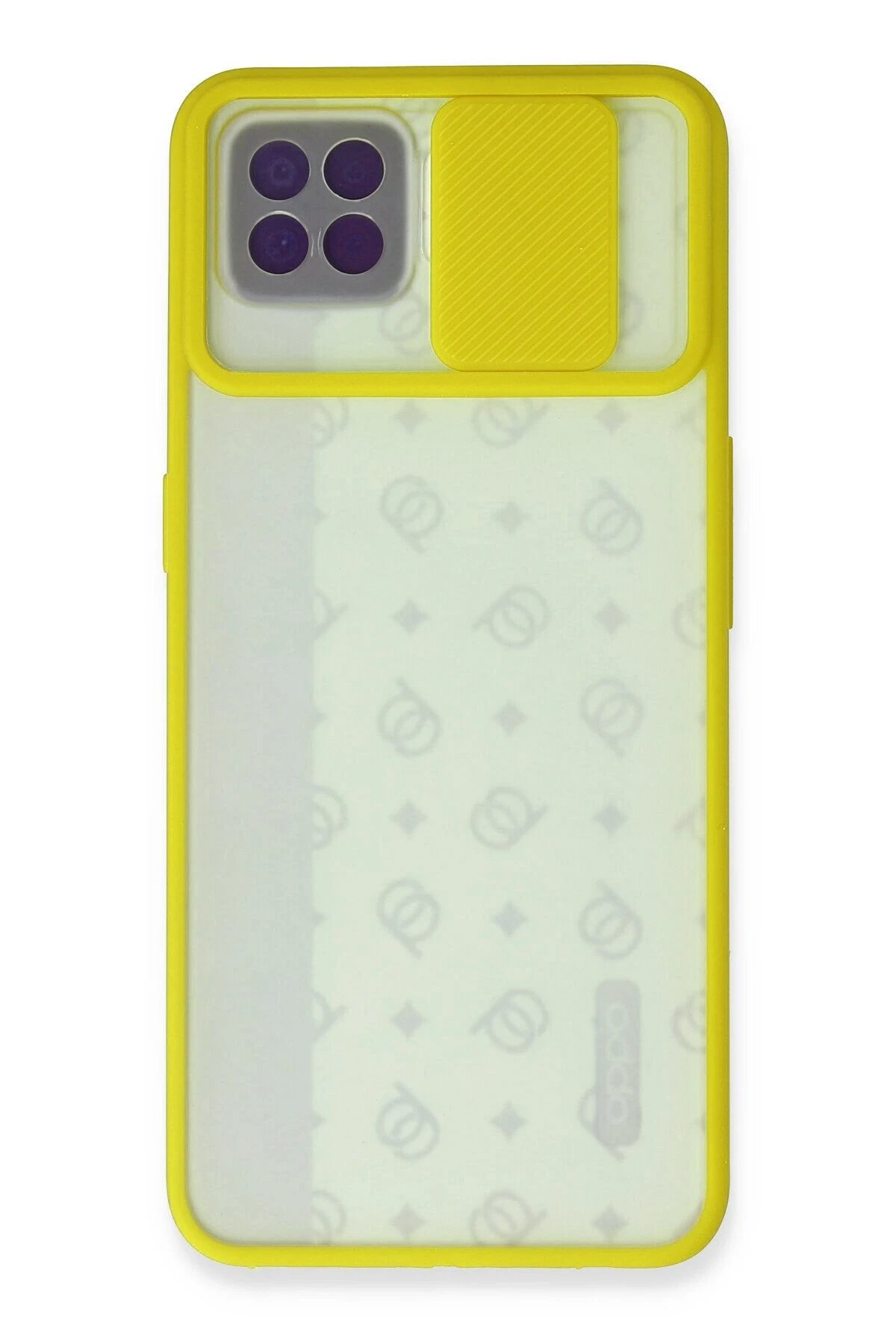 Oppo Reno 4 Lite Kılıf Palm Buzlu Kamera Sürgülü Silikon - Sarı-(5796)