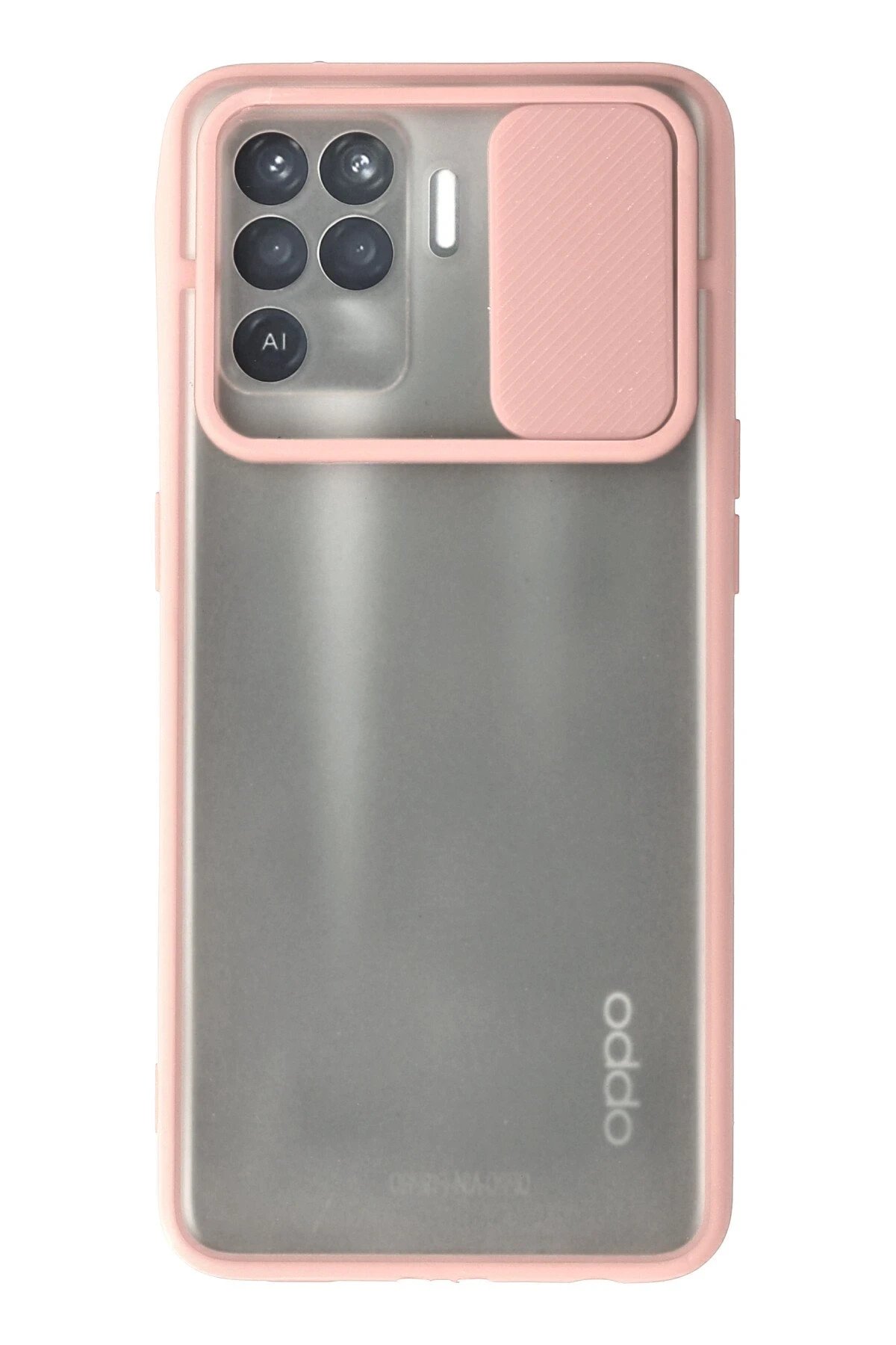 Oppo Reno 5 Lite Kılıf Palm Buzlu Kamera Sürgülü Silikon - Pembe-(5796)
