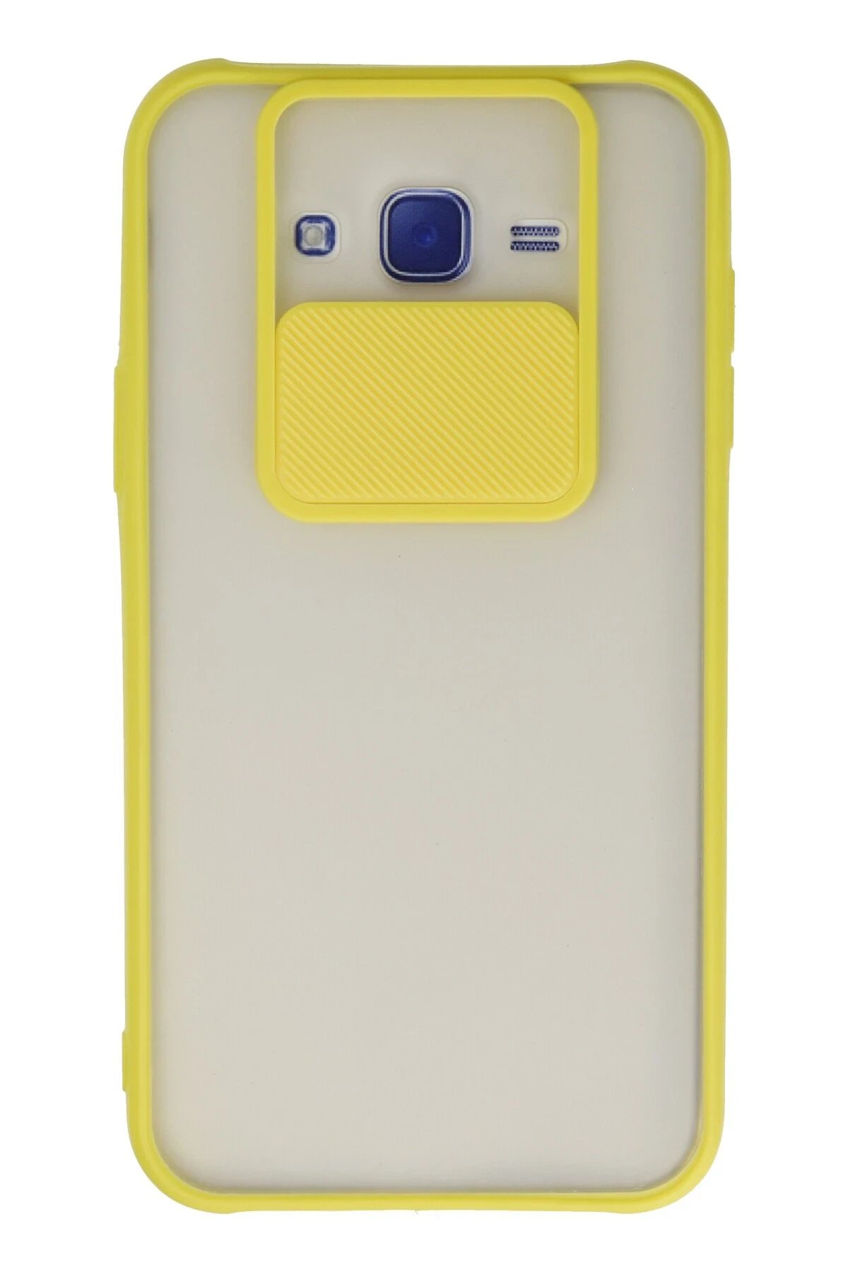 Samsung Galaxy J7 Kılıf Palm Buzlu Kamera Sürgülü Silikon - Sarı-(5796)