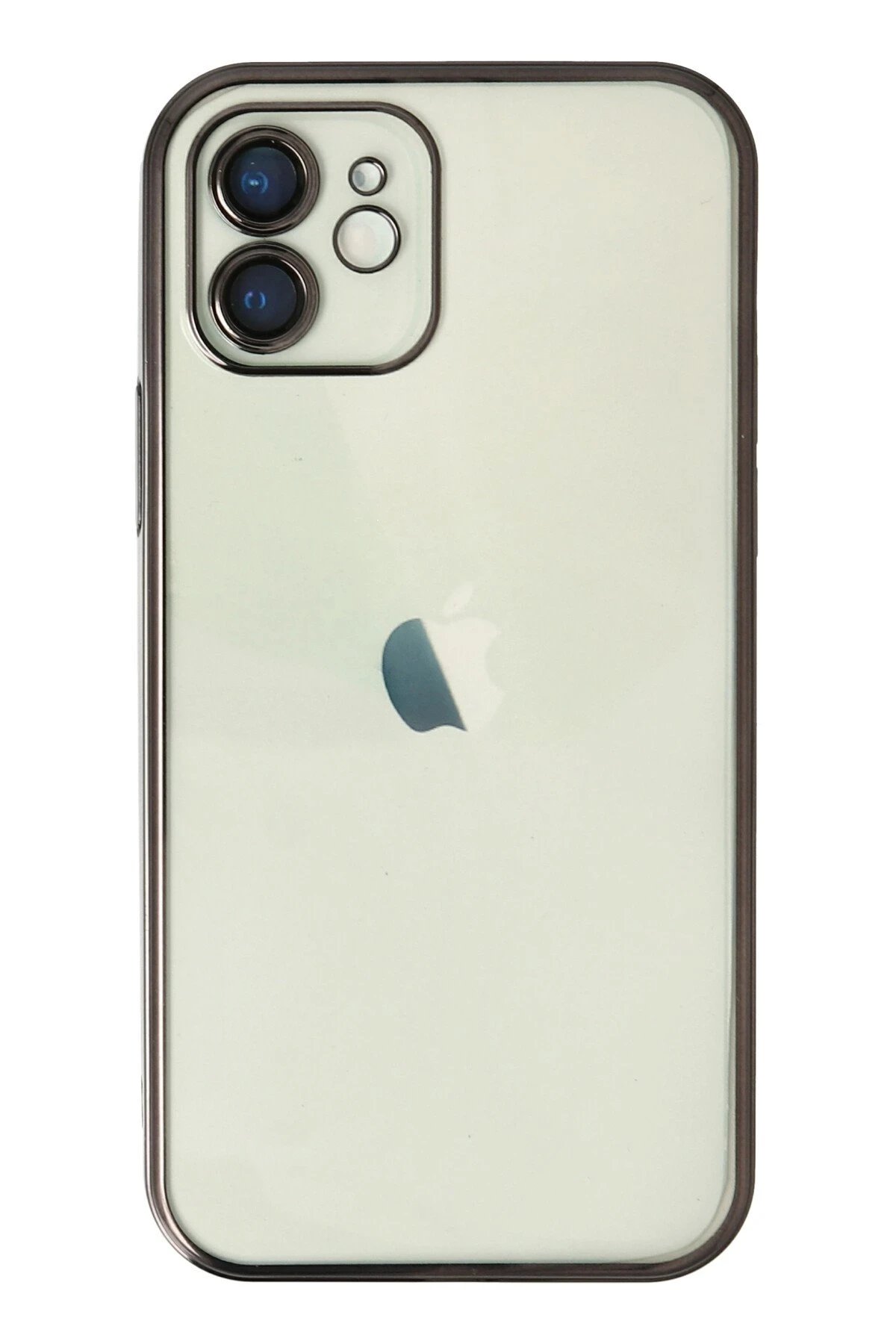 iPhone 12 Kılıf Lensli Silikon - Siyah-(5796)
