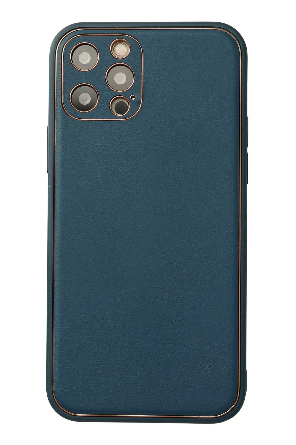 iPhone 12 Pro Max Kılıf Coco Deri Silikon Kapak - Mavi-(5796)