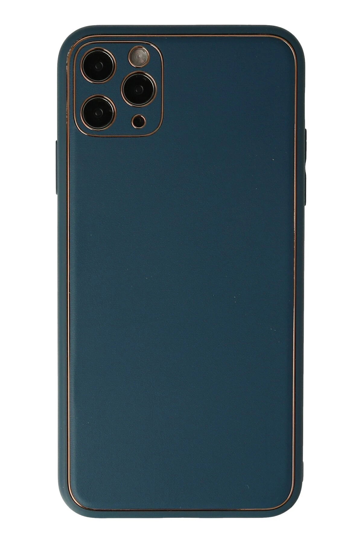 iPhone 11 Pro Max Kılıf Coco Deri Silikon Kapak - Mavi-(5796)