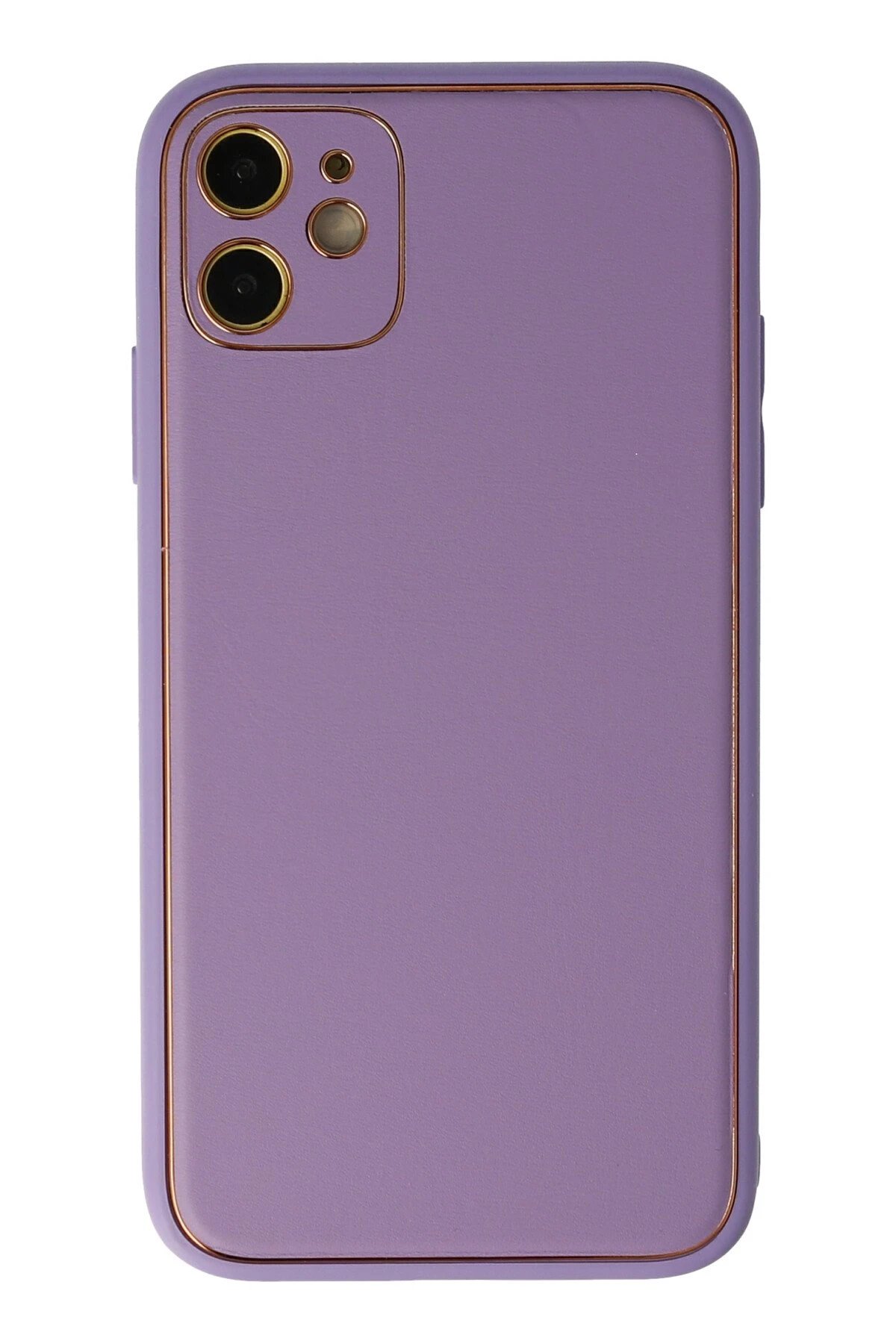 iPhone 12 Kılıf Coco Deri Silikon Kapak - Lila-(5796)