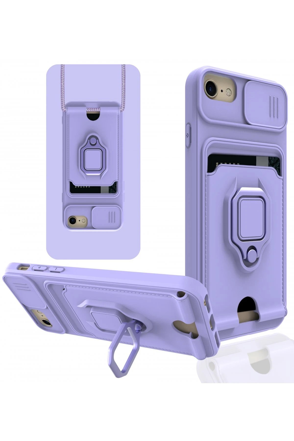 iPhone 6 Kılıf Zuma Kartvizitli Yüzüklü Silikon - Lila-(5796)