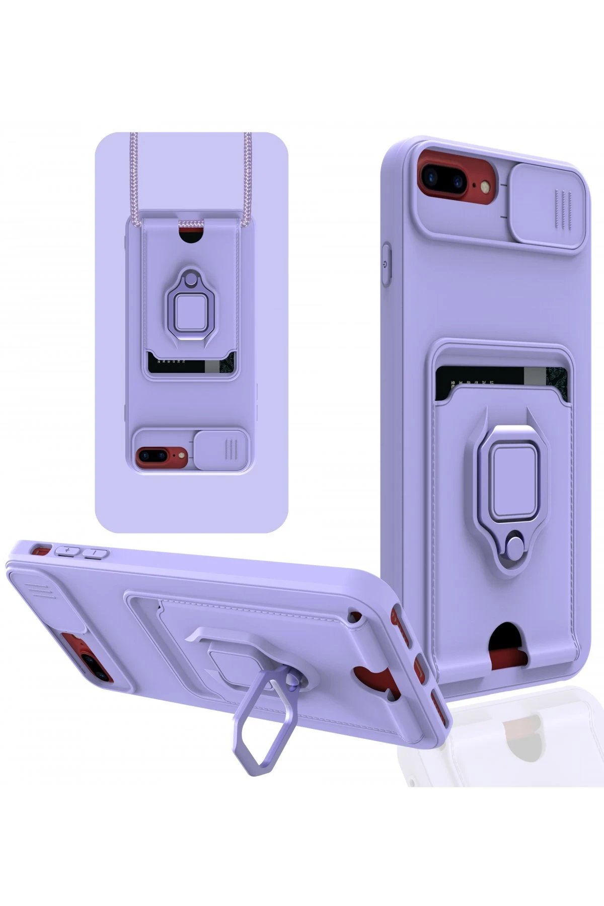 iPhone 7 Plus Kılıf Zuma Kartvizitli Yüzüklü Silikon - Lila-(5796)