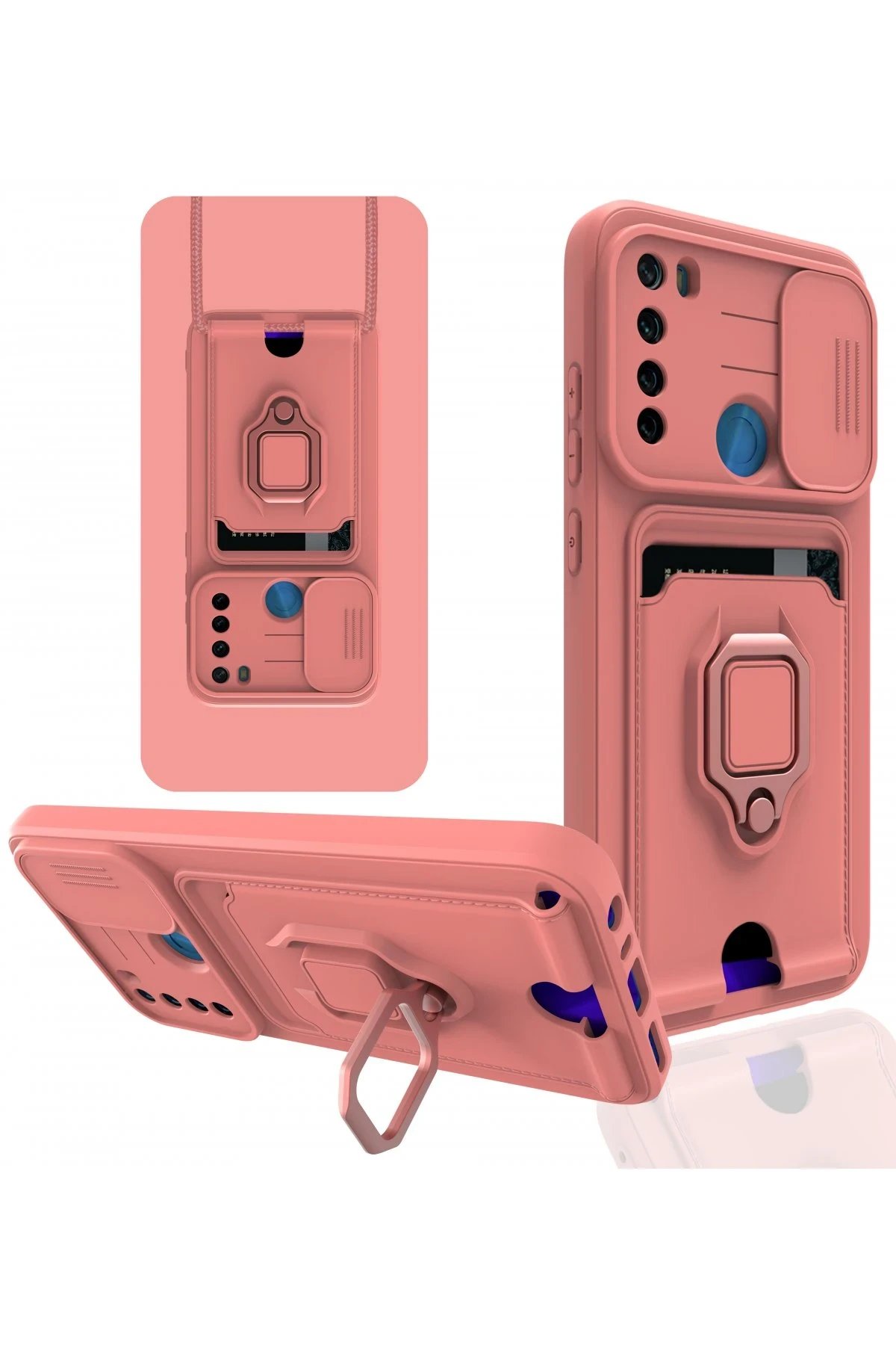 Xiaomi Redmi Note 8 Kılıf Zuma Kartvizitli Yüzüklü Silikon - Pembe-(5796)