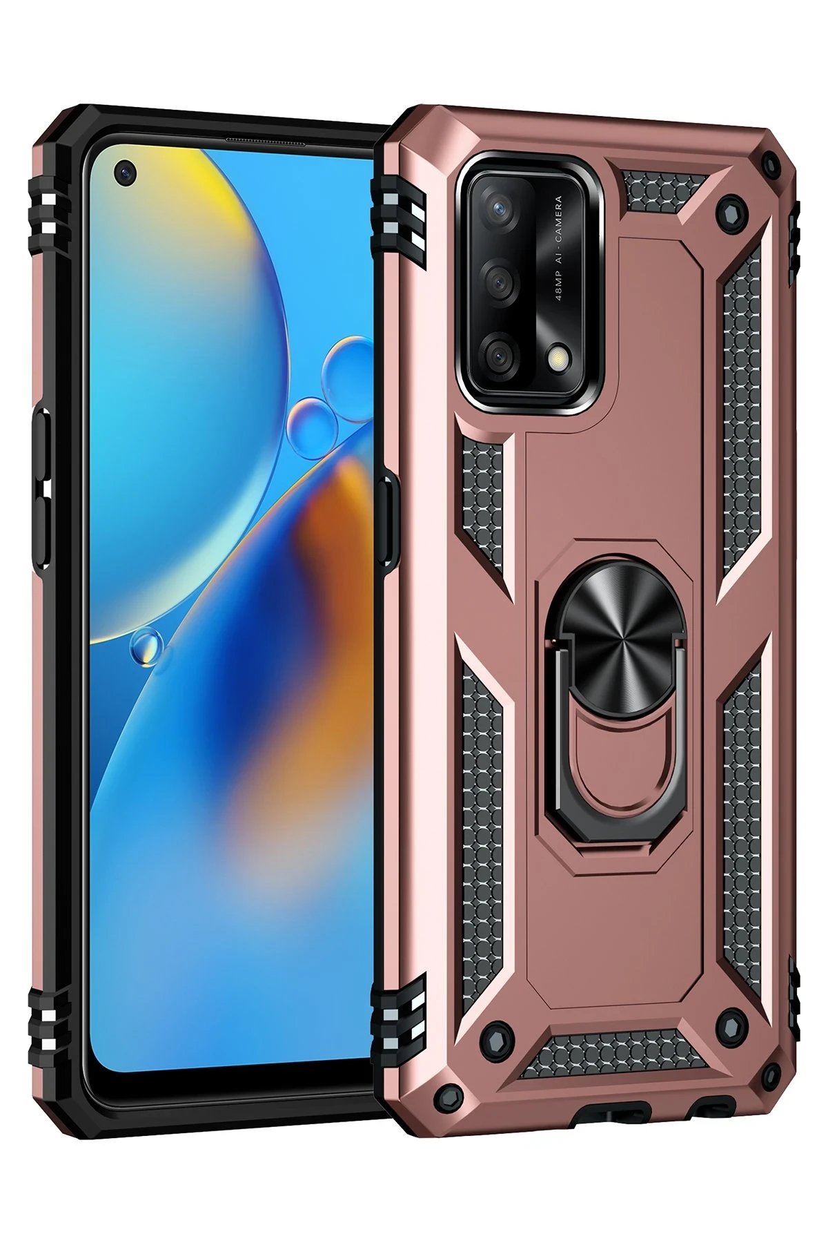 Oppo A74 4G Kılıf Sofya Yüzüklü Silikon Kapak - Rose-(5796)