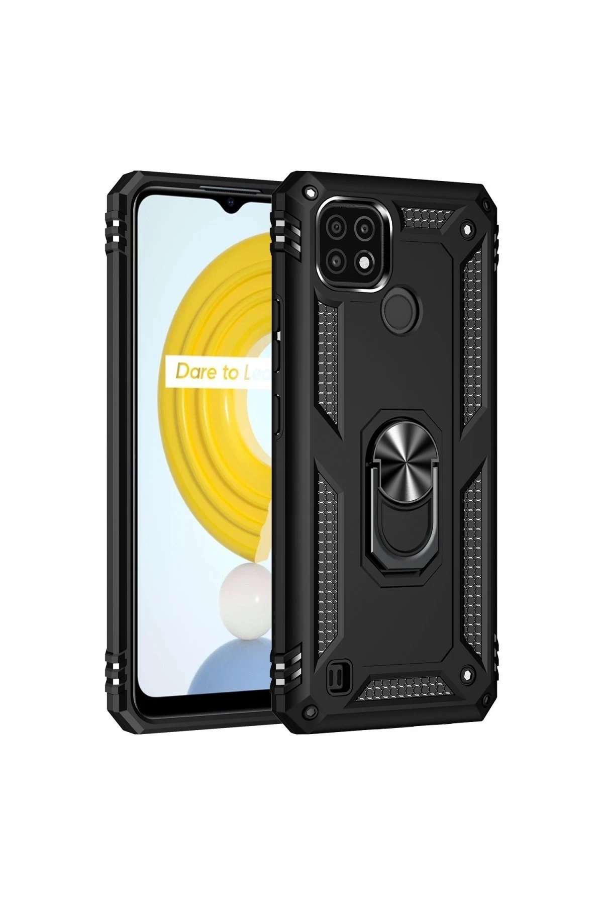 Realme C21 Kılıf Sofya Yüzüklü Silikon Kapak - Siyah-(5796)