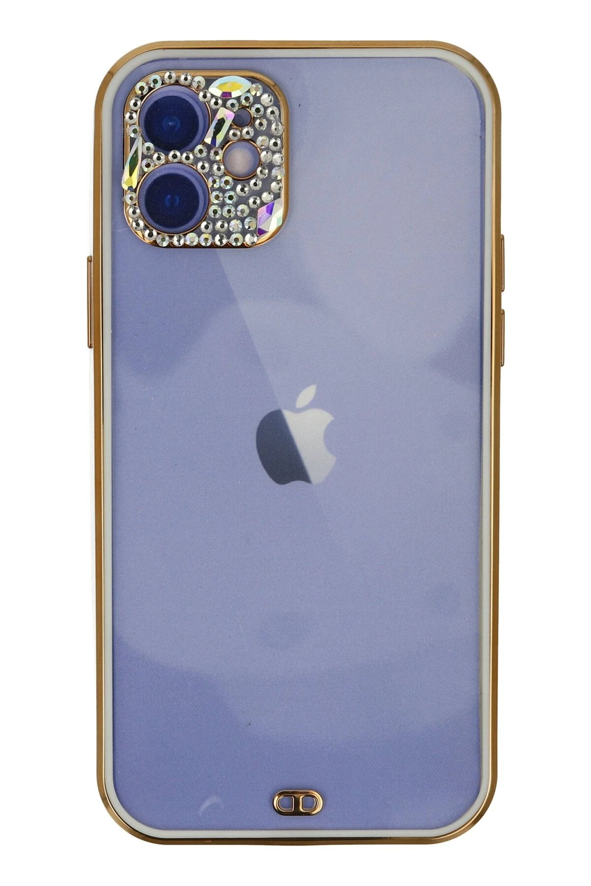 iPhone 12 Kılıf Liva Taşlı Silikon - Beyaz-(5796)