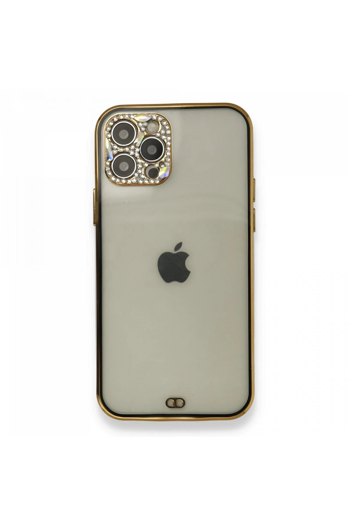 iPhone 12 Pro Kılıf Liva Taşlı Silikon - Siyah-(5796)