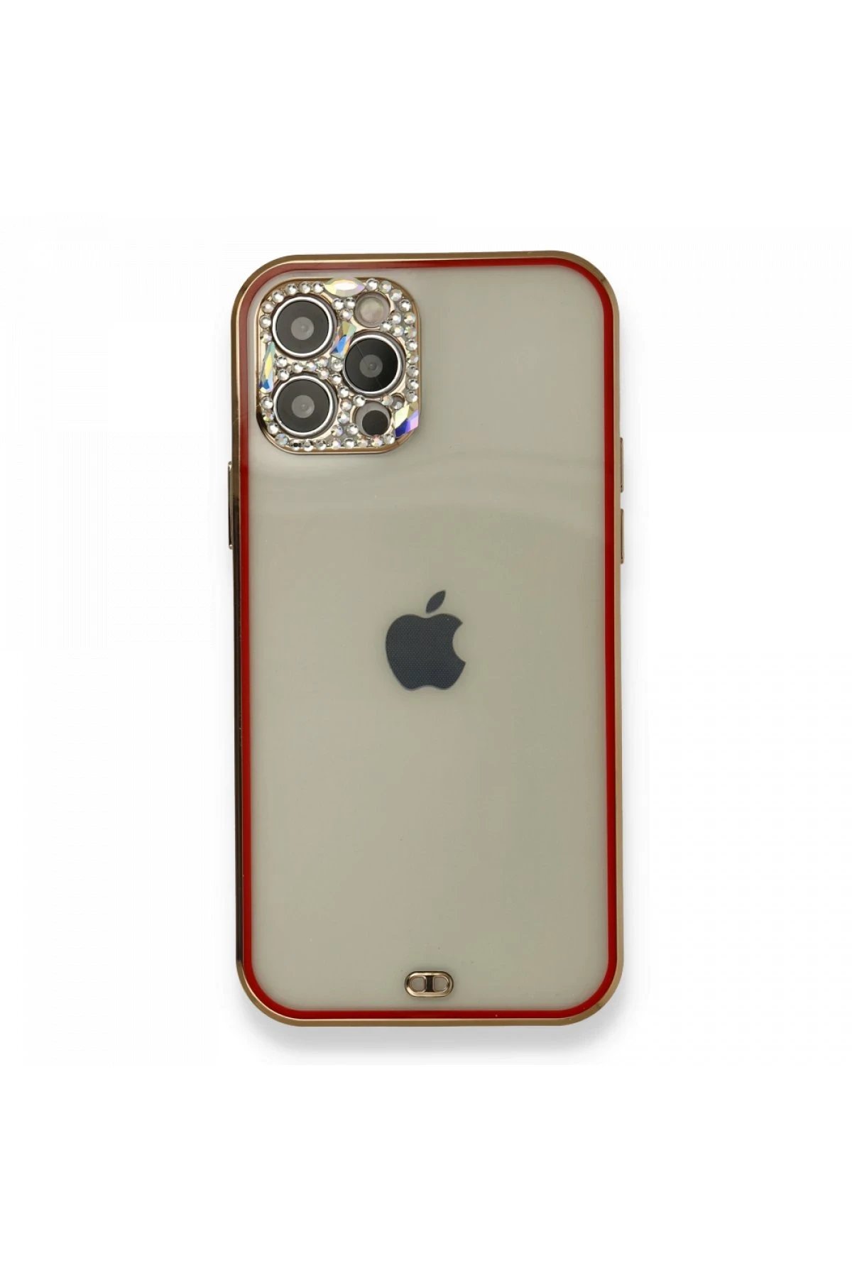 iPhone 12 Pro Kılıf Liva Taşlı Silikon - Kırmızı-(5796)